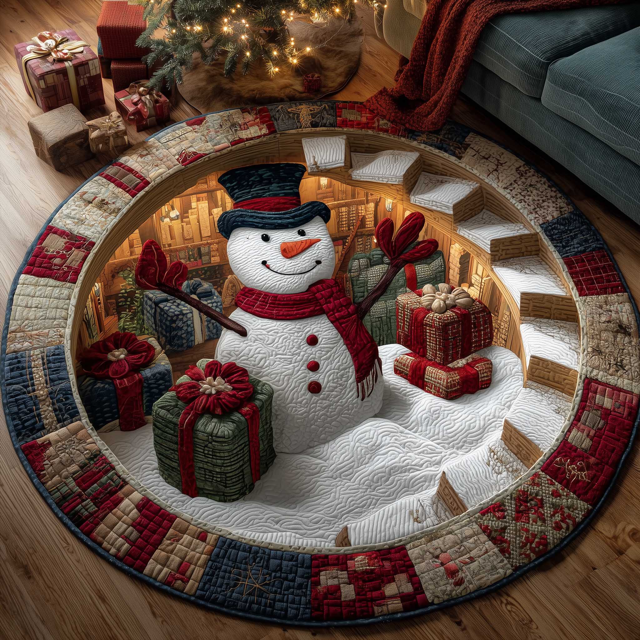 Holiday Workshop Quilted Round Mat Comfortable Quilted Round Mat for Relaxing Moments