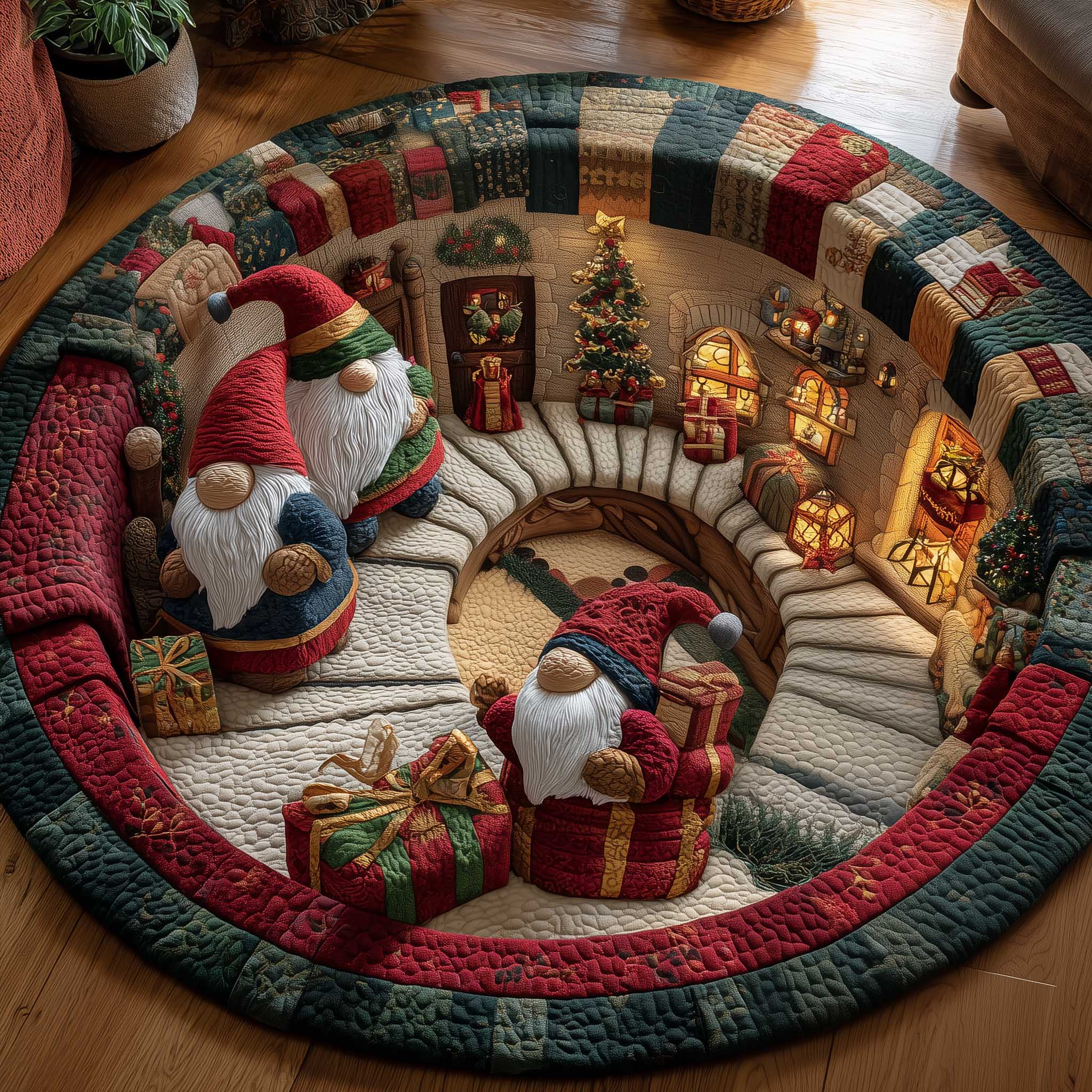 Holiday Workshop Quilted Round Mat Eco-Friendly Quilted Round Mat for Sustainable Living