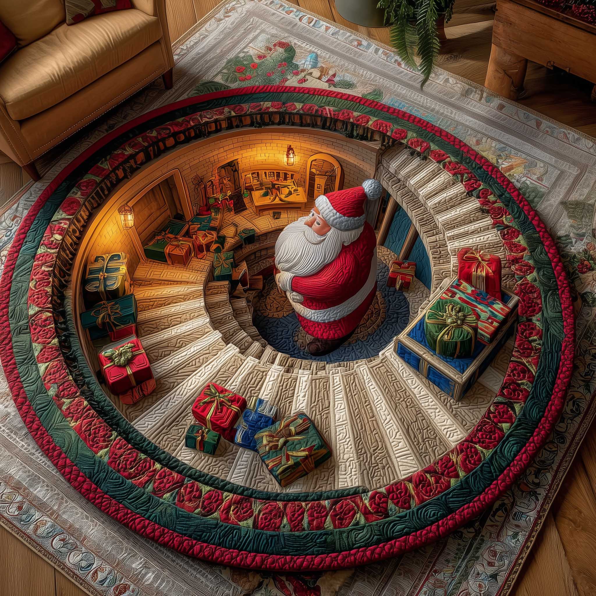 Holiday Workshop Quilted Round Mat Handcrafted Quilted Round Mat for Special Touch