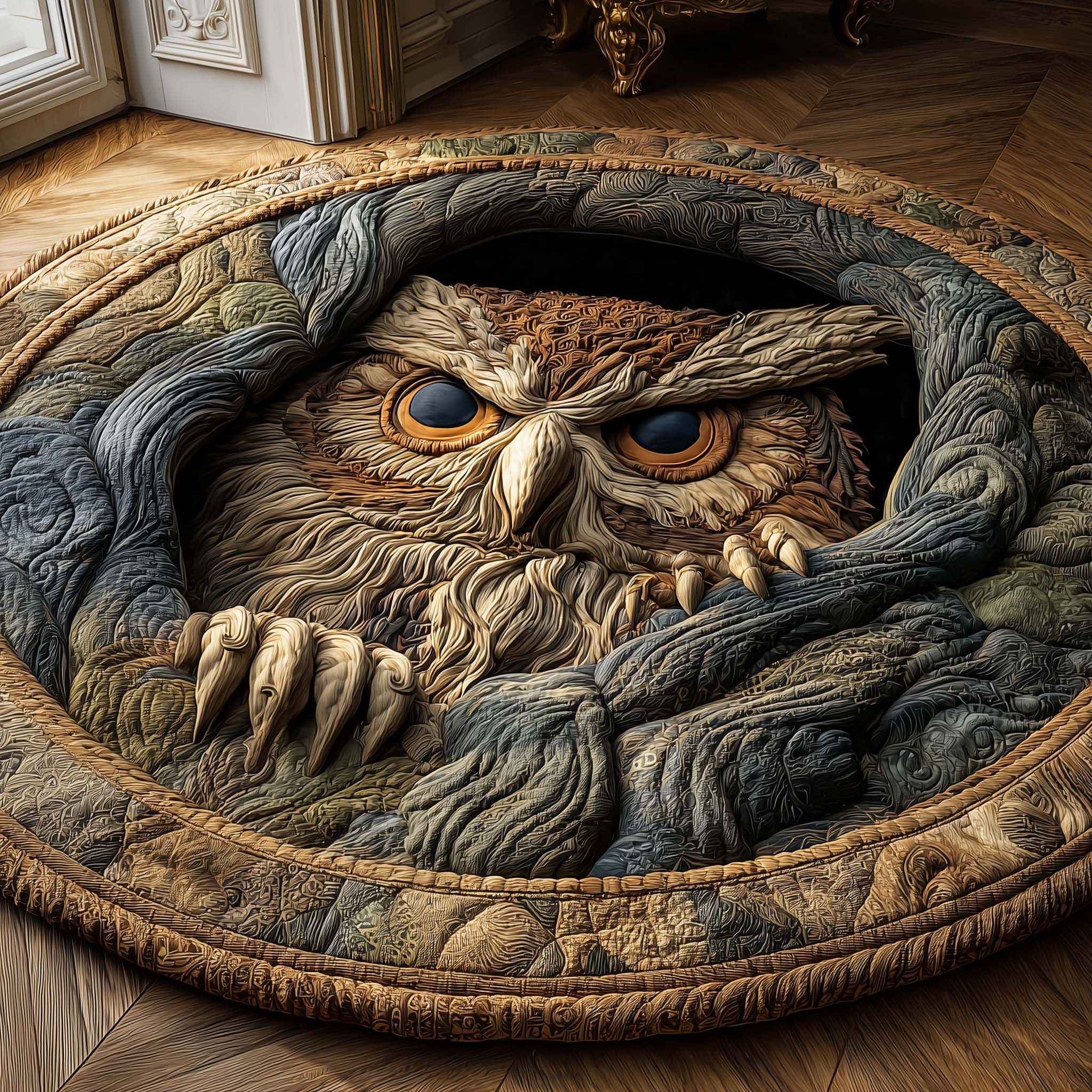Hollow Owl Quilted Round Mat Elegant Quilted Round Mat to Enhance Your Room