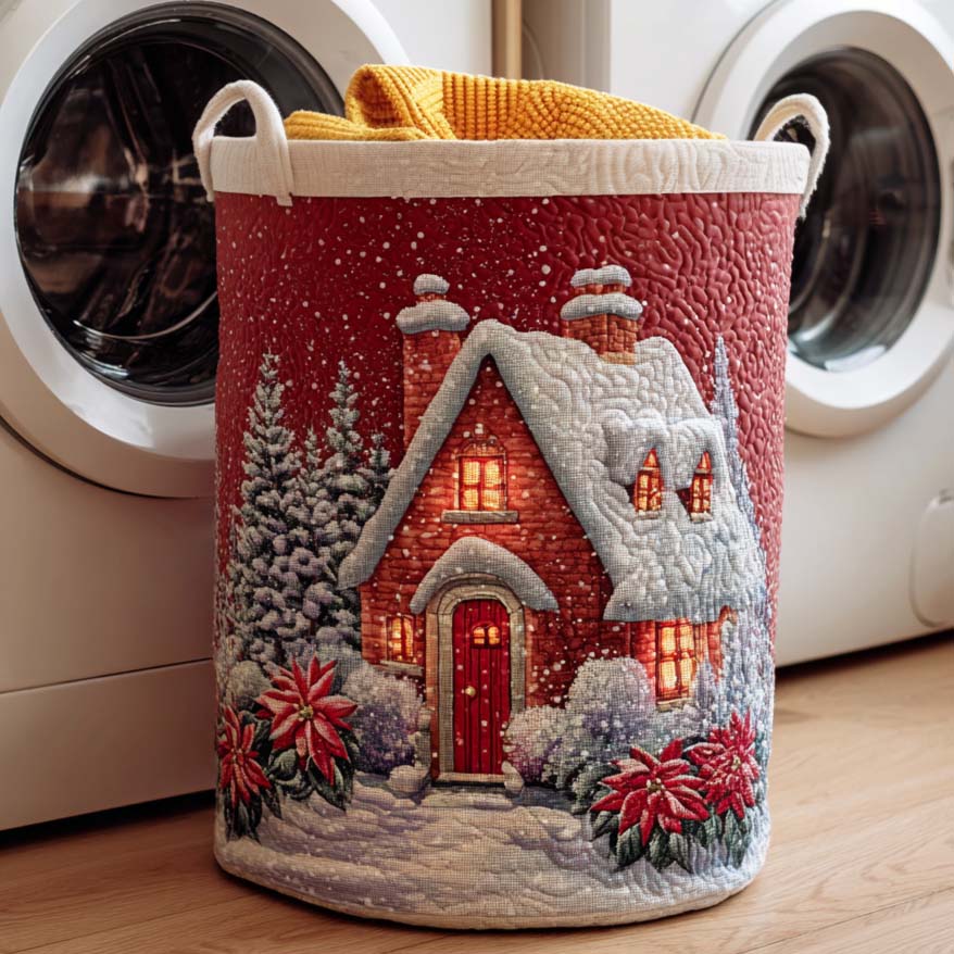Holly Night Quilted Laundry Basket Clothes Basket Storage Special Mother's Day Gifts