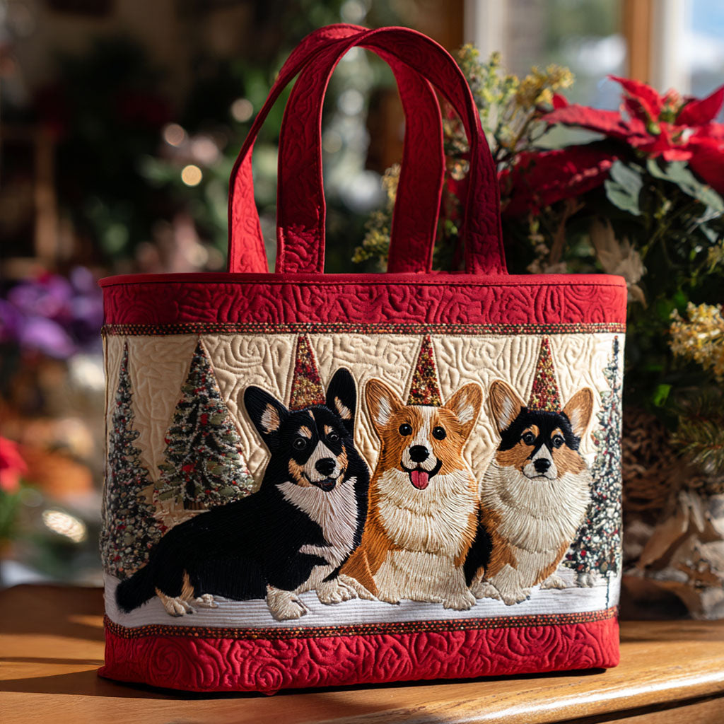 Holly Paws Quilted Tote Bag Popular Designer Tote Bags Corgi Christmas Gifts