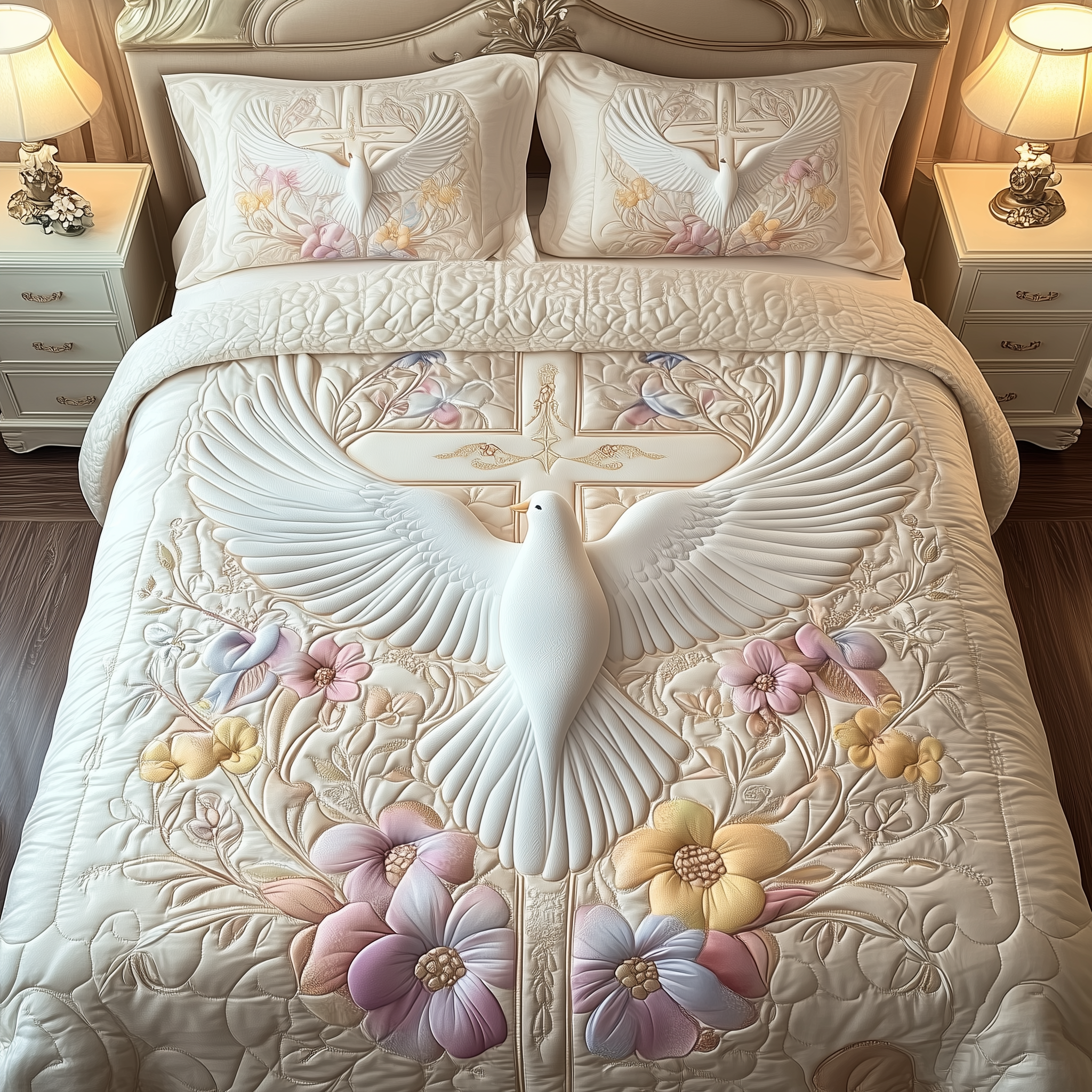 Holy Spirit Dove Quilted Bedding Set Christmas Duvet Cover Religious Christmas Gifts