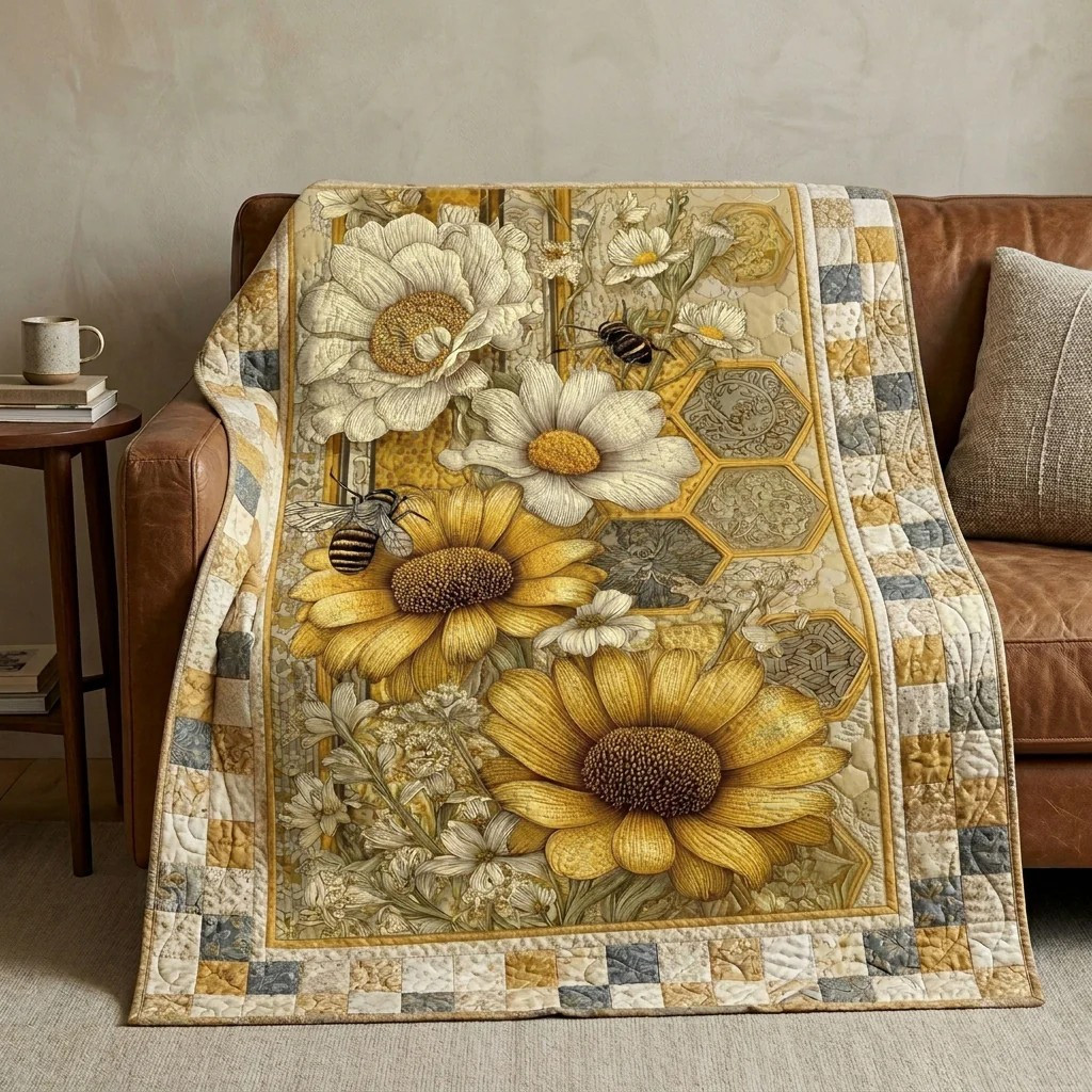 Honey Bloom Quilted Blanket House Decor Ideas Mother's Day Gift Ideas