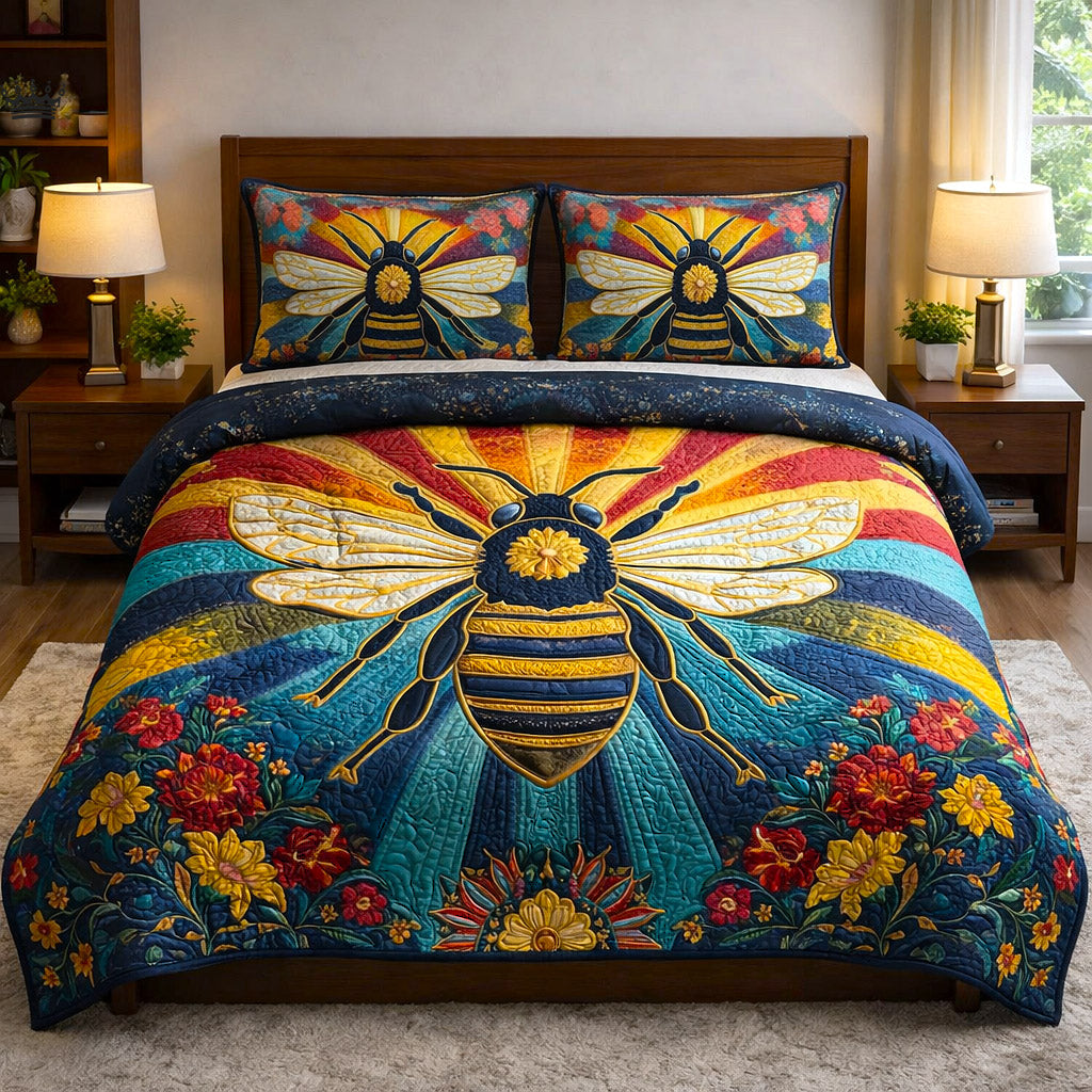 Honey Buzz Quilted Bedding Set Bed Decor Bee Merchandise