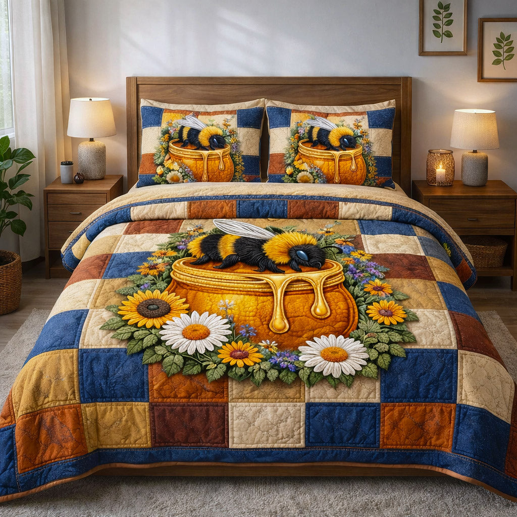 Honey Buzz Quilted Bedding Set Bedroom Decorations Bee Themed Gifts