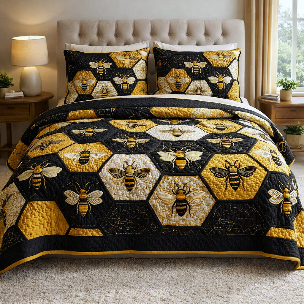Honey Buzz Quilted Bedding Set Bedroom Furniture Ideas Bee Related Gifts