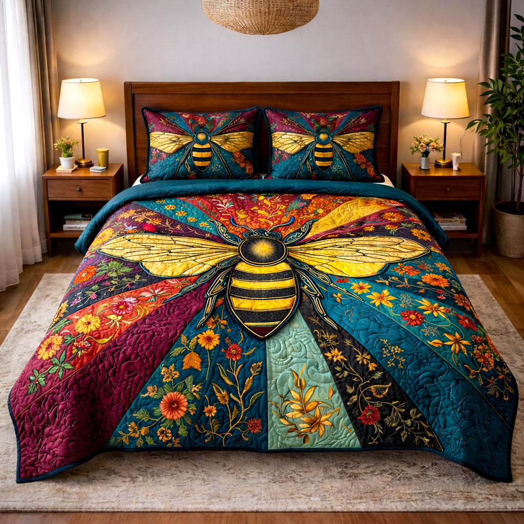 Honey Buzz Quilted Bedding Set Bedroom Room Decor Gifts For Bee Lovers