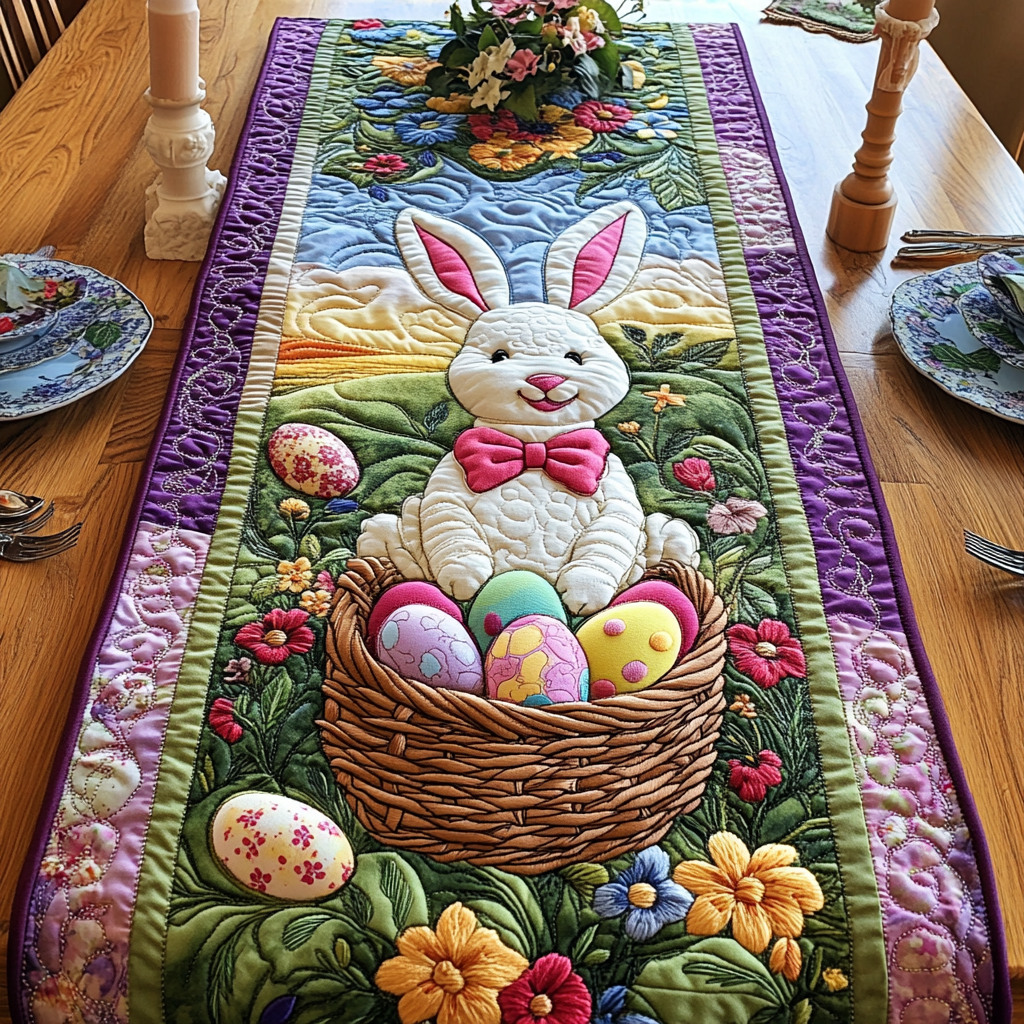 Hoppy Spring Quilted Table Runner Bunny Table Decor Gift Ideas For Mom