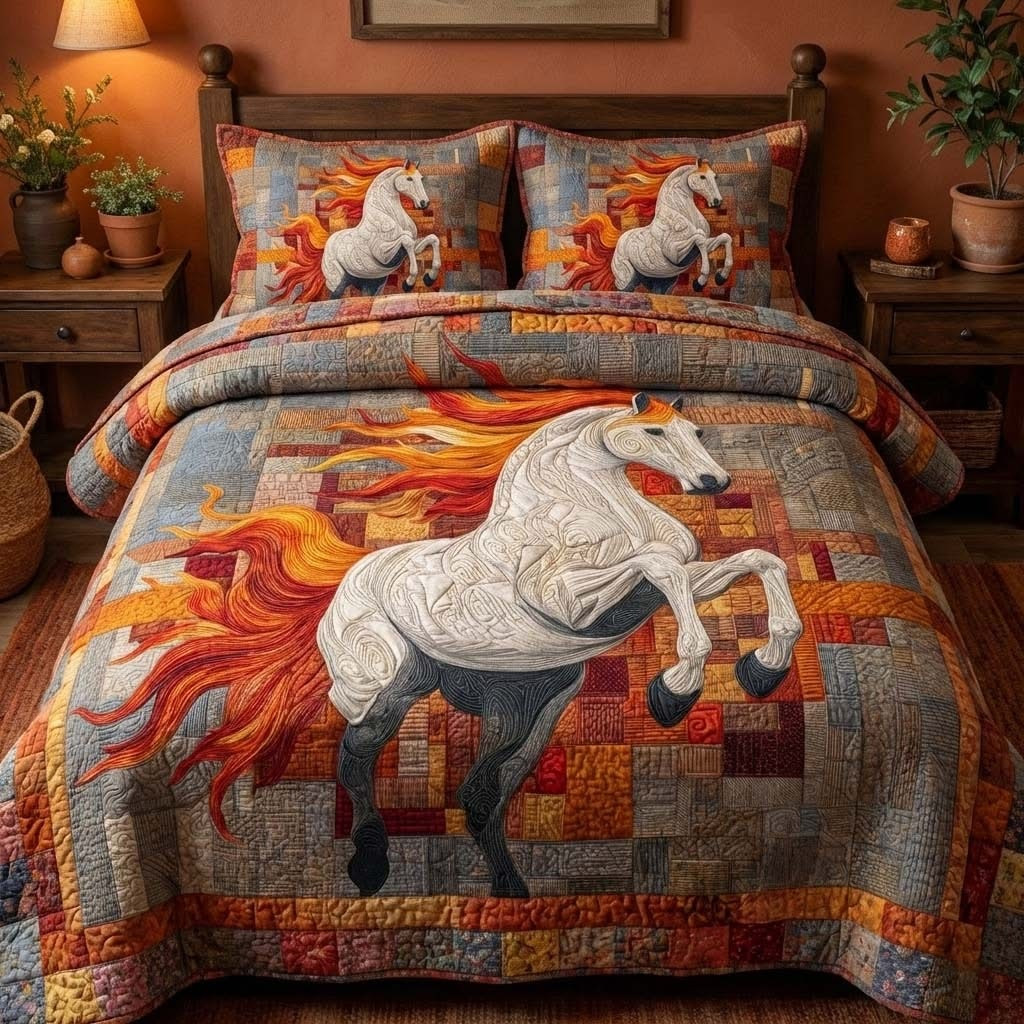 Horse Blazing Mane Quilted Bedding Set Bedroom Decoration Best Father's Day Gifts 2026