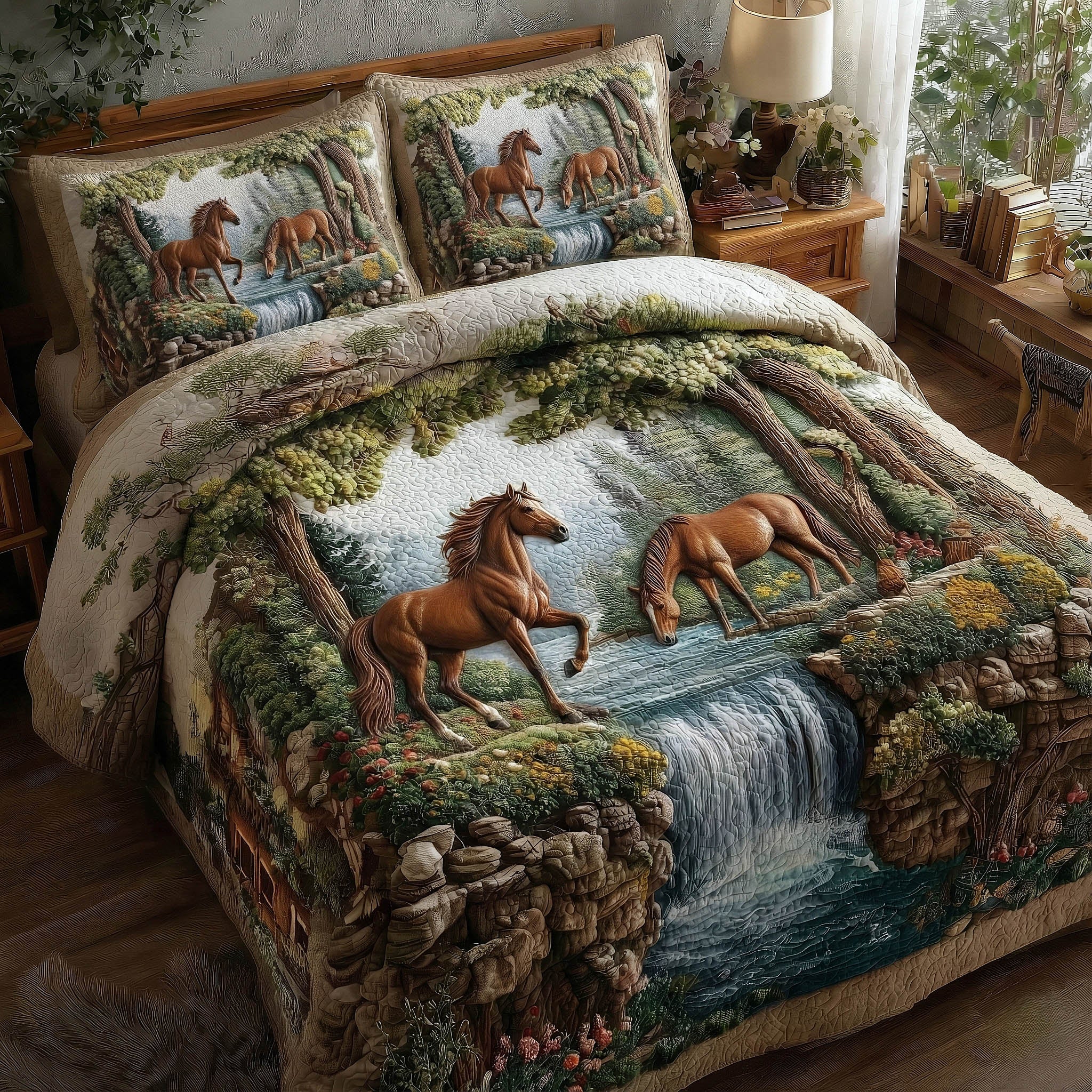 Horse Couple Quilted Bedding Set Cool Bedroom Ideas Horse Themed Gifts For Adults