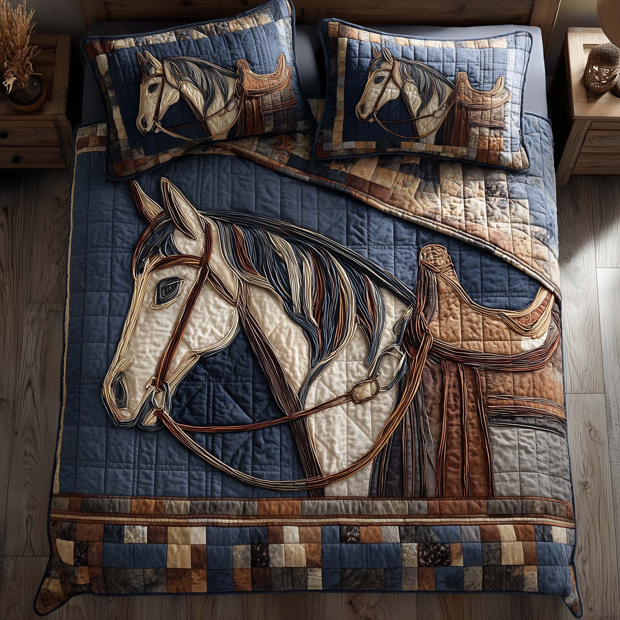 Horse Pride Quilted Bedding Set Bed Room Art Western Gifts For Men