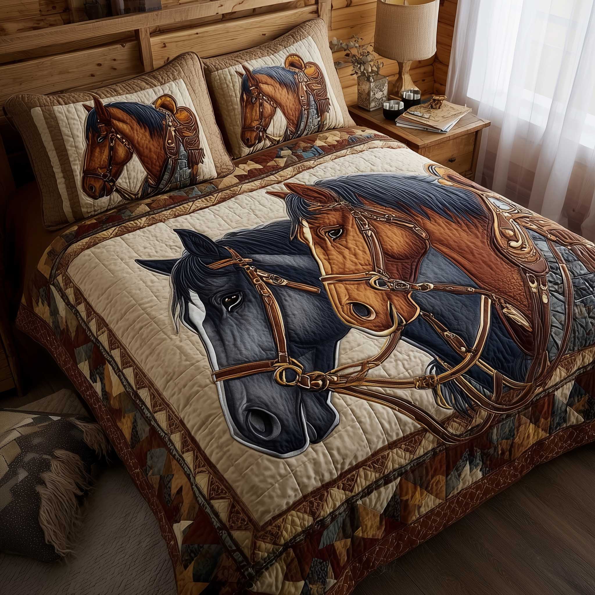 Horse Spirit Quilted Bedding Set Unique Sheet Sets Gifts For Someone Who Likes Horses