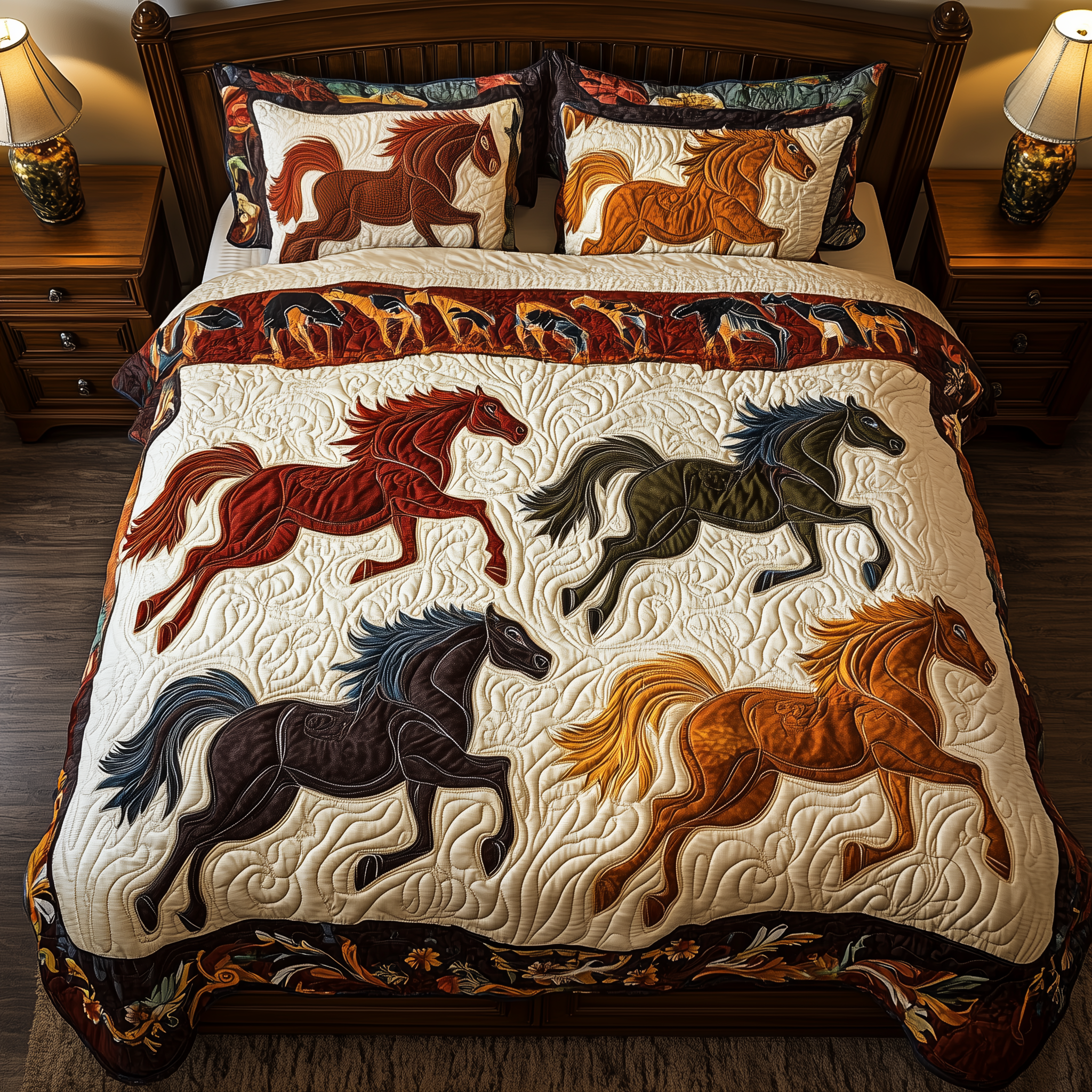 Horses of Fortune Quilted Bedding Set Best King Bedding Sets Horsey Gifts For Friends