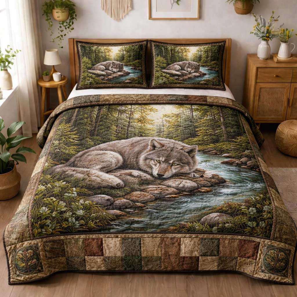 Howling Wolf Quilted Bedding Set Comforter Sets Gifts For People Who Like Wolves