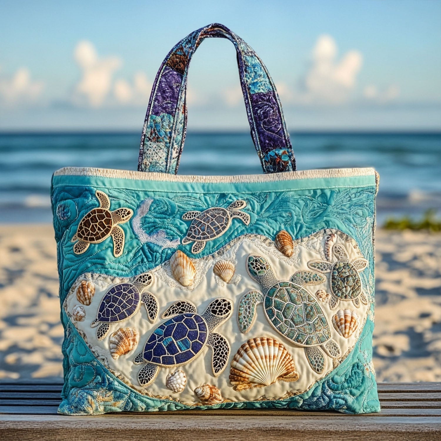 Hug-a-Turtle Quilted Tote Bag Best Everyday Tote Bag Sea Turtle Gift Ideas