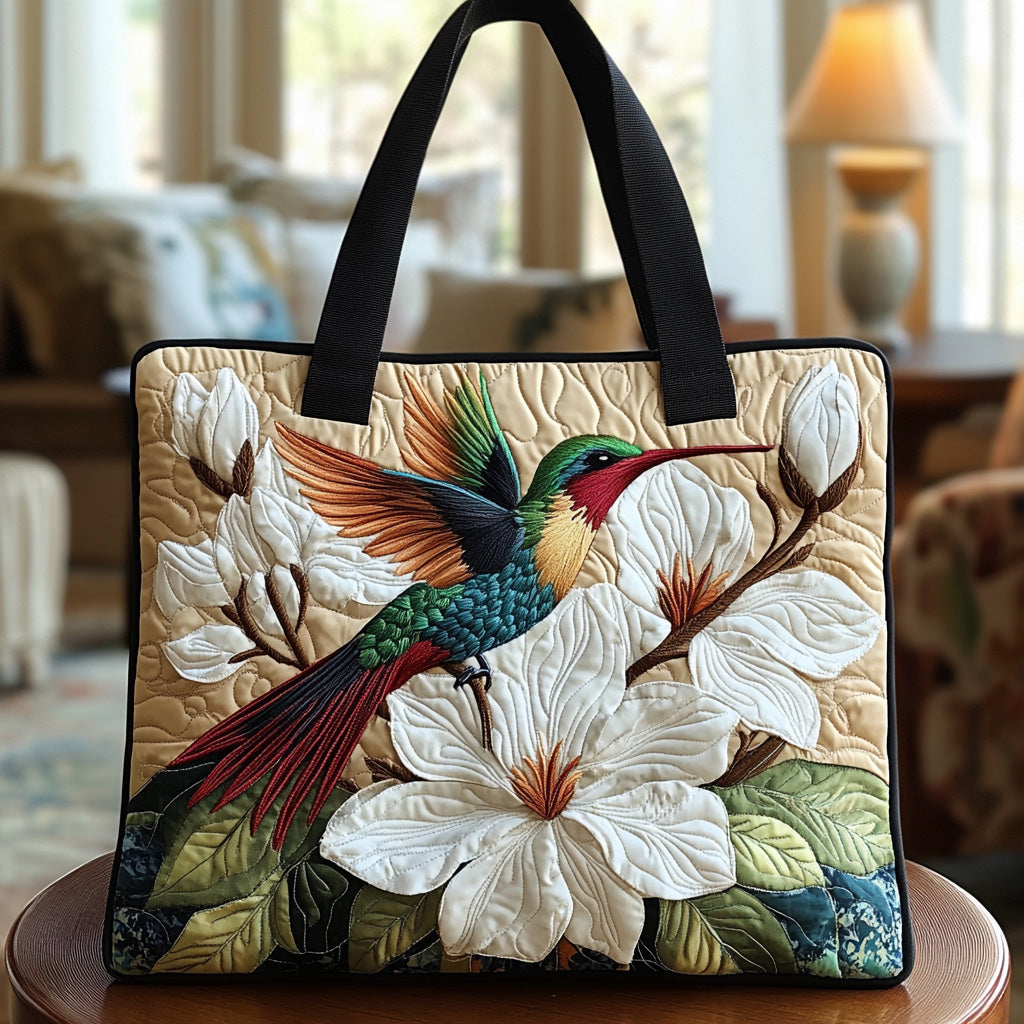 Hummingbird Bloom Quilted Tote Bag Popular Designer Totes Hummingbird Gift Ideas