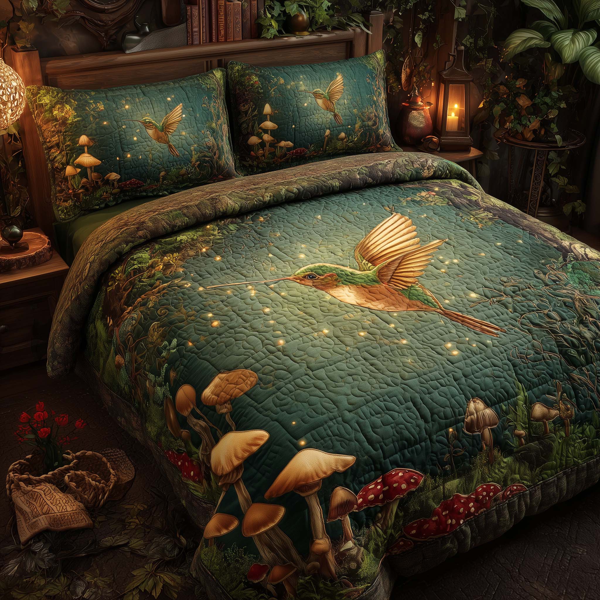 Hummingbird Heaven Quilted Bedding Set Bed Decor Unique Mardi Gras Gifts