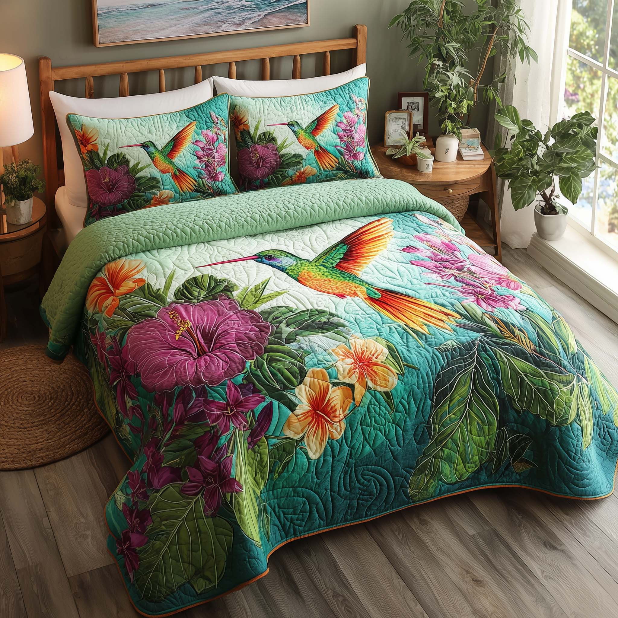 Hummingbird Heaven Quilted Bedding Set Best King Sheet Set Mardi Gras Presents