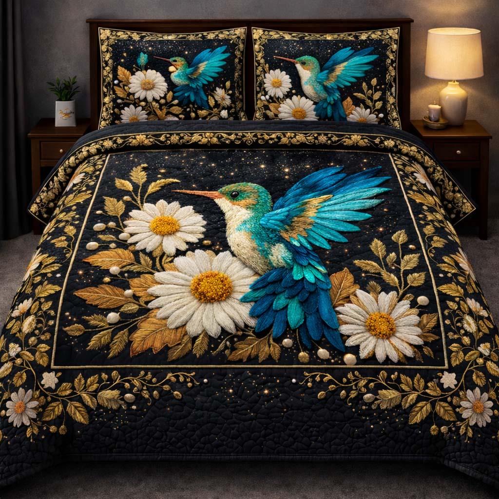 Hummingbird Heaven Quilted Bedding Set Boho Bedroom Decor The Hummingbird Gift