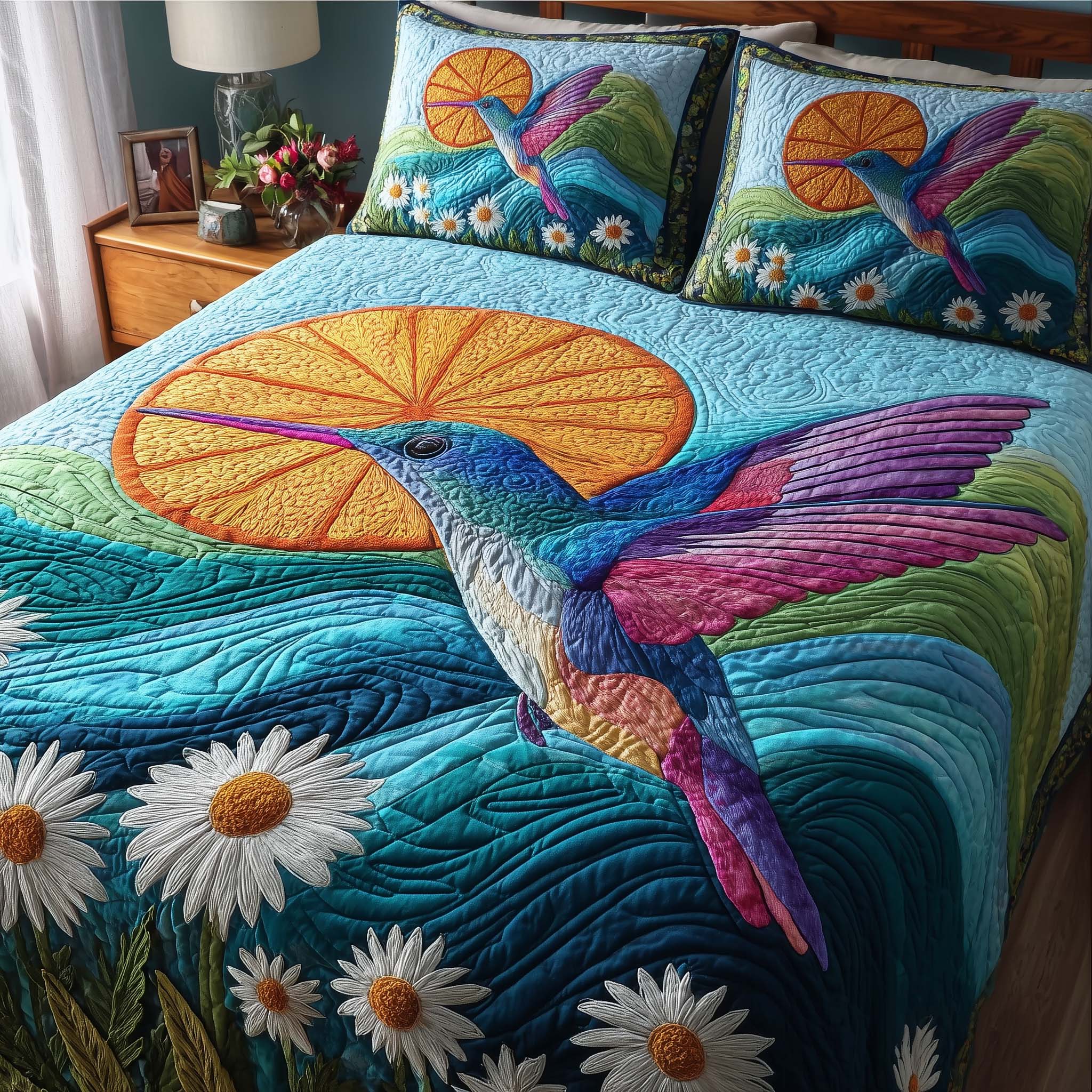 Hummingbird Heaven Quilted Bedding Set Comforter Sets Queen Mardi Gras Gifts Merchandise
