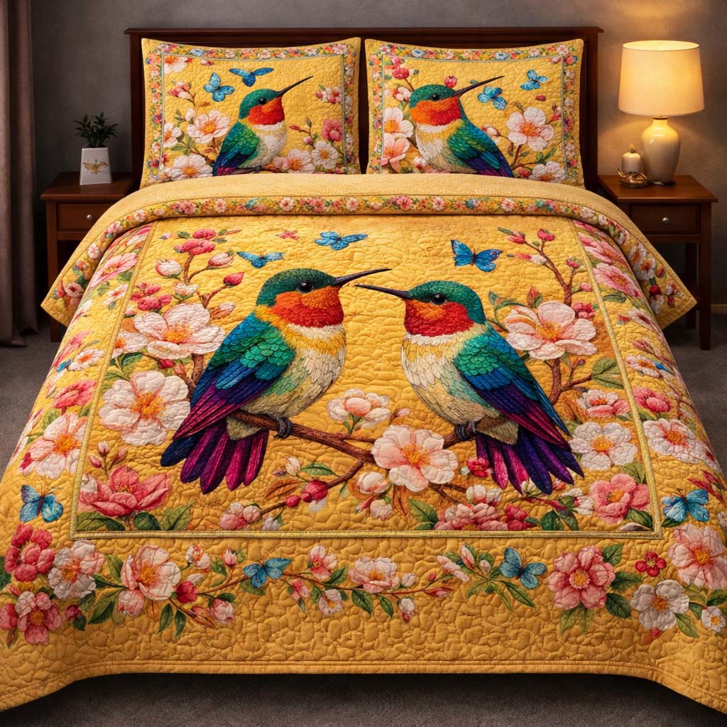 Hummingbird Heaven Quilted Bedding Set Cozy Bedroom Ideas Awesome Gifts For Hummingbird Lovers
