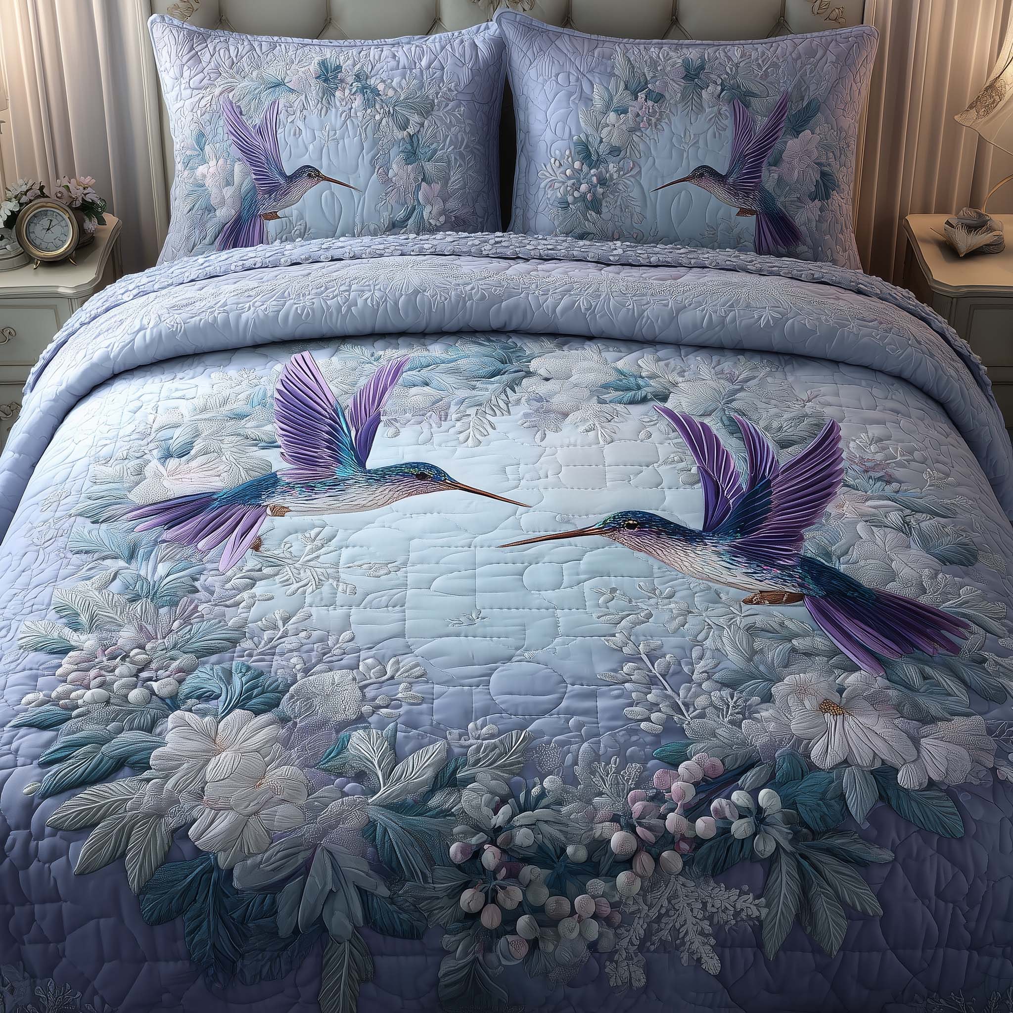 Hummingbird Heaven Quilted Bedding Set Good Bed Sheet Sets Unique Mardi Gras Gifts