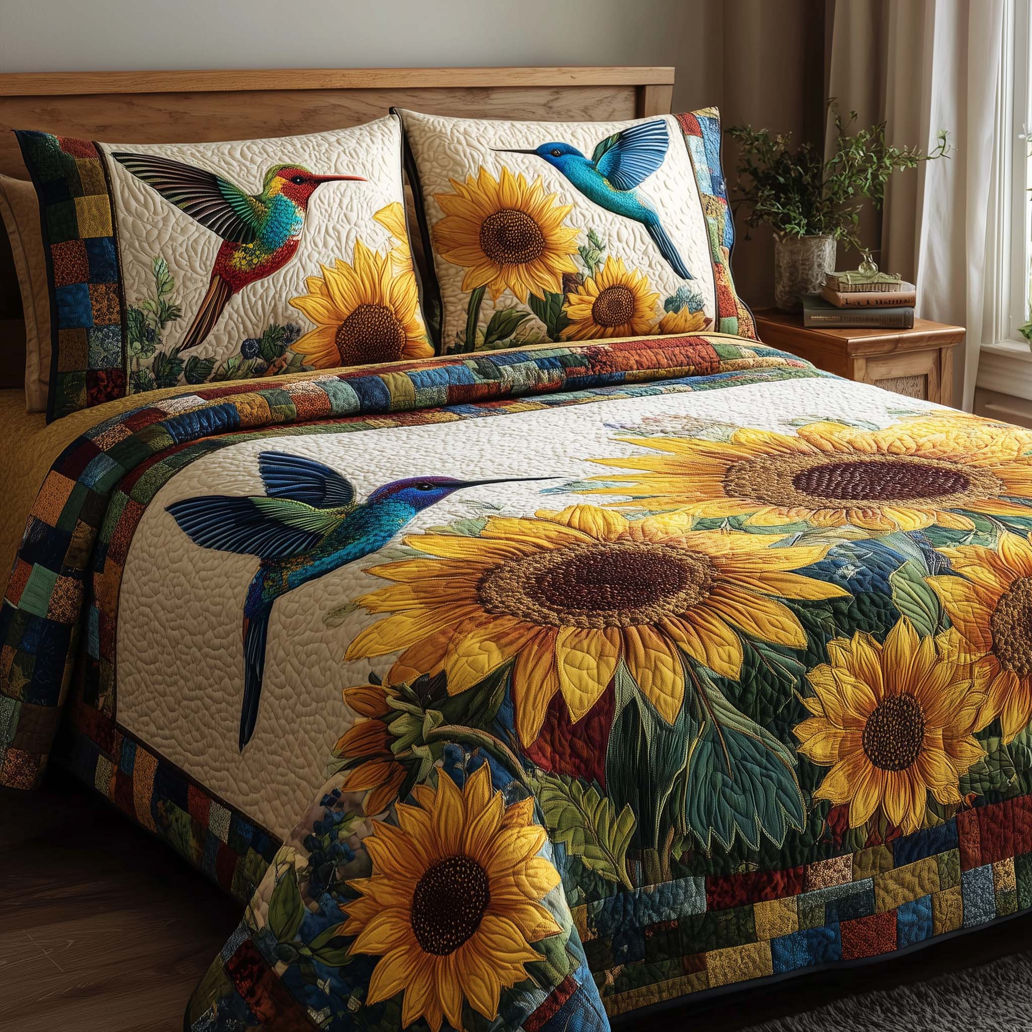 Hummingbird Heaven Quilted Bedding Set King Comforter Sets Mardi Gras Gifts Items