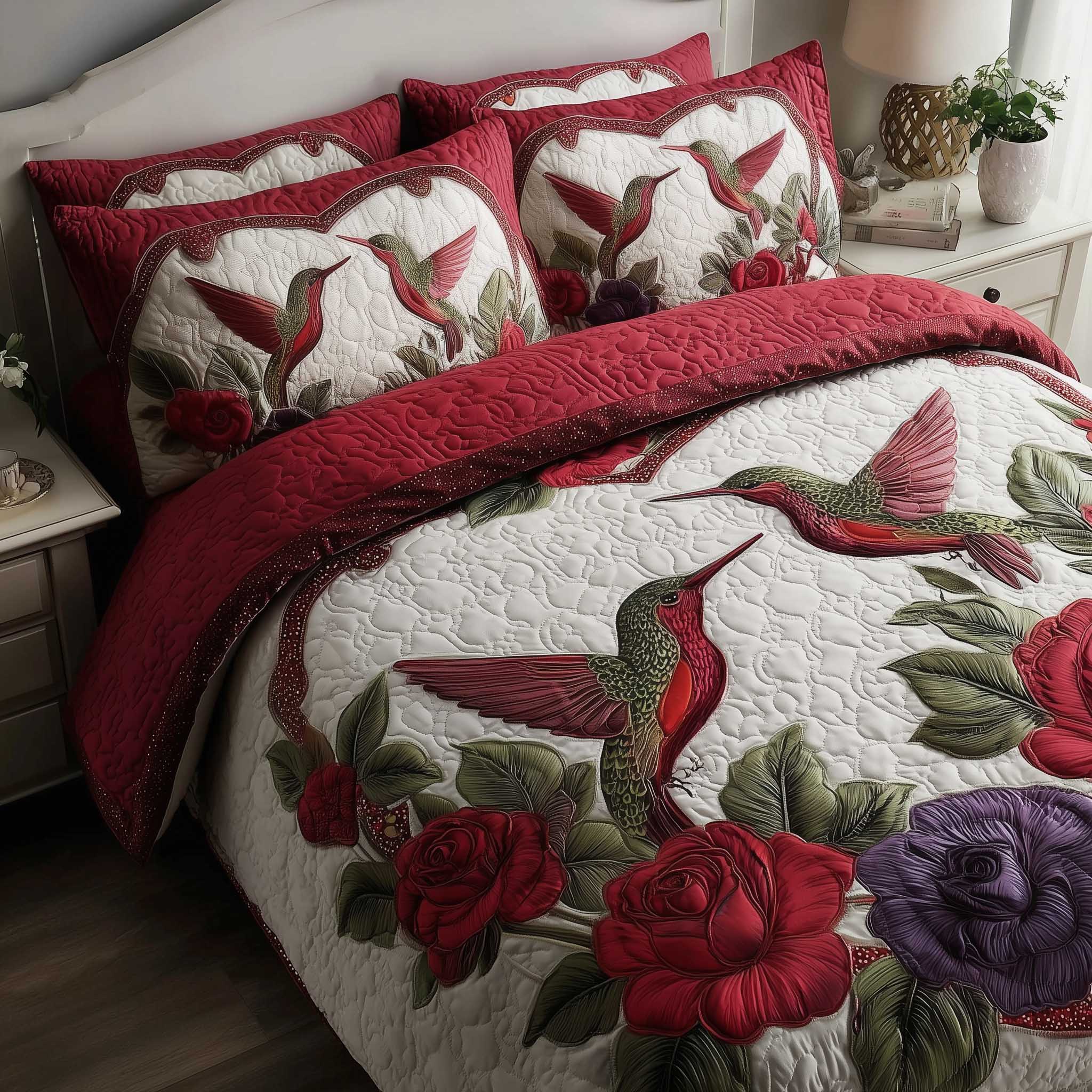 Hummingbird Love Quilted Bedding Set Bed Bedding Set Novelty Hummingbird Presents