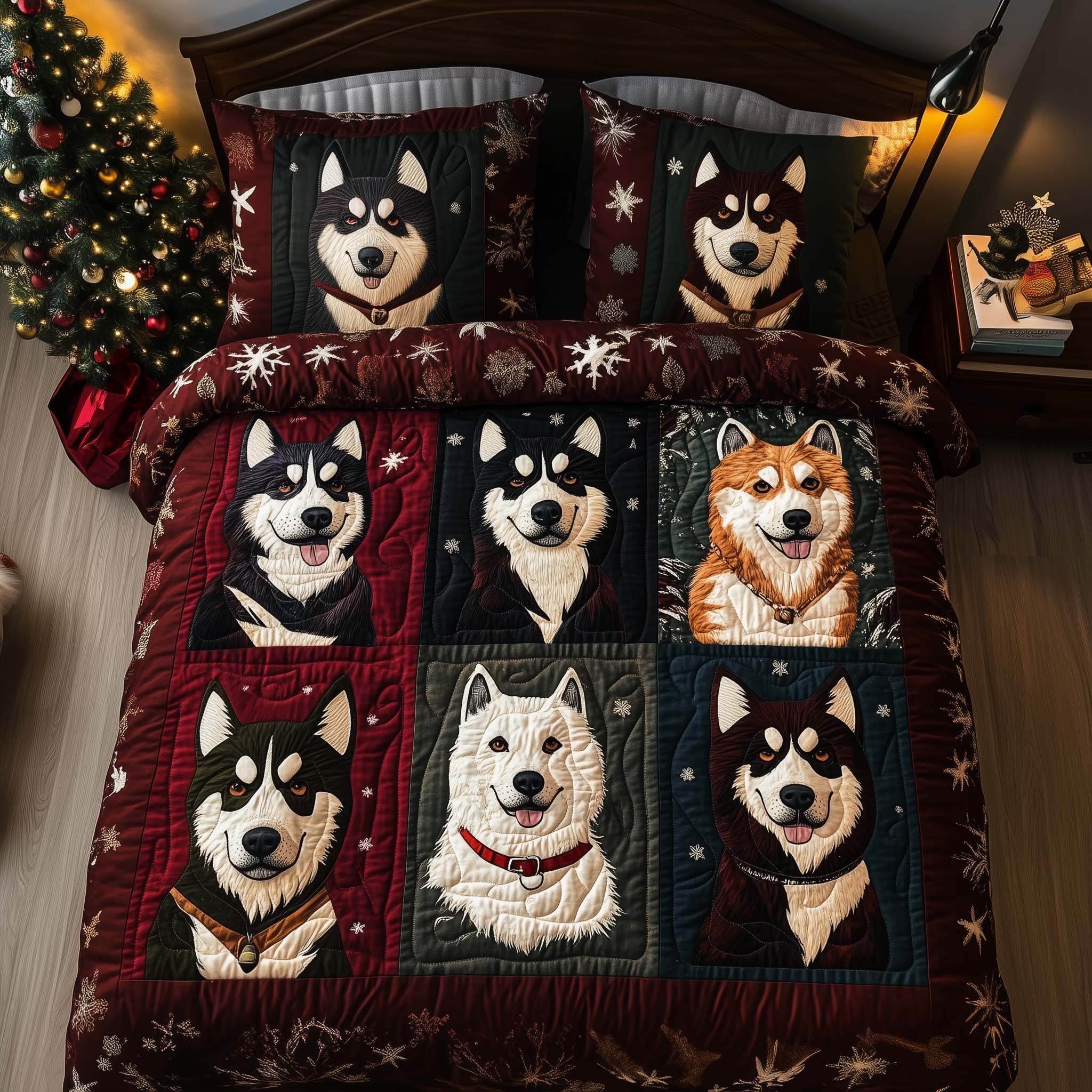 Husky Patchwork Quilted Bedding Set Xmas Bedroom Decor Family To Family Christmas Gift Ideas