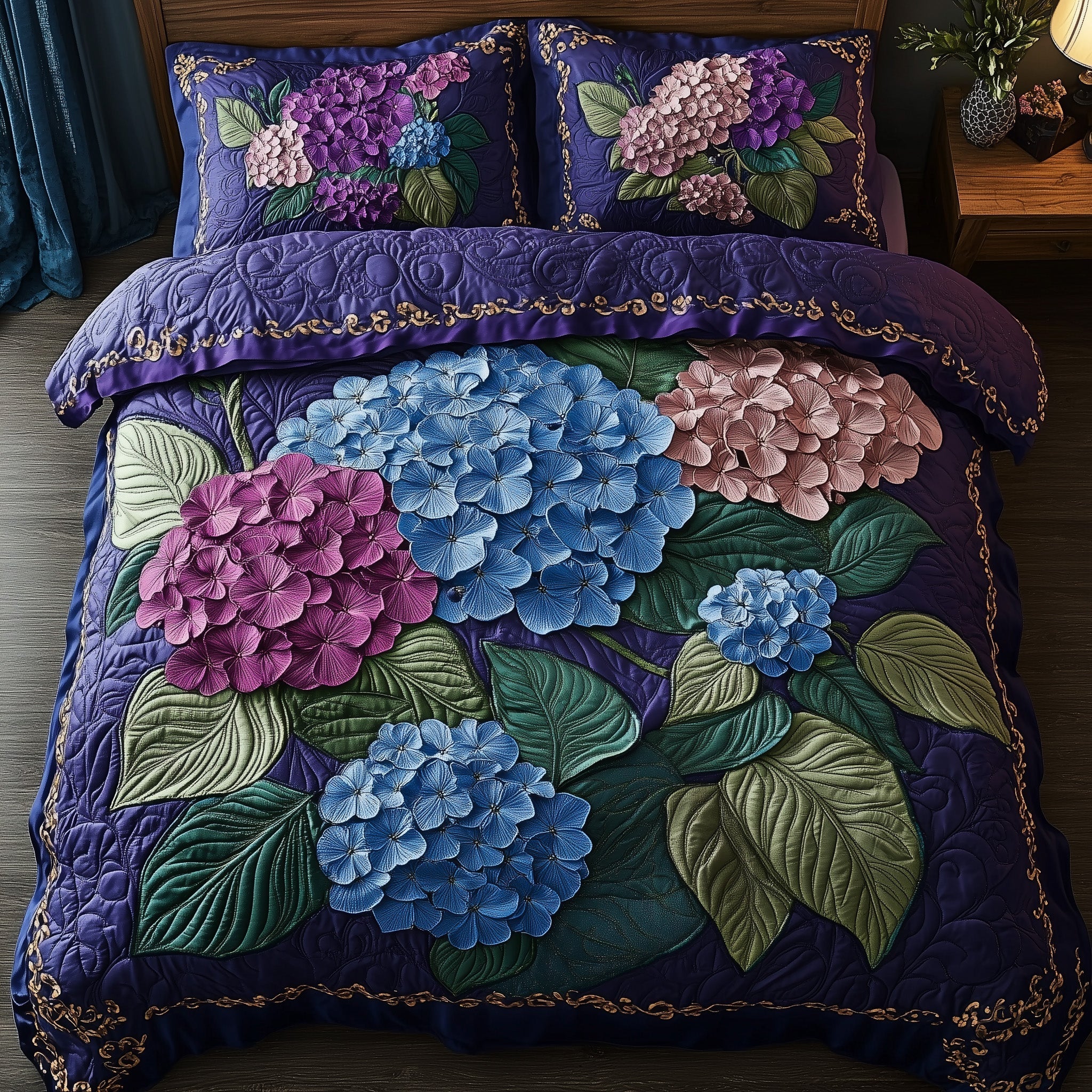 Hydrangea Floral Bliss Quilted Bedding Set Unique Bed Sheets Unique Mother's Day Gifts