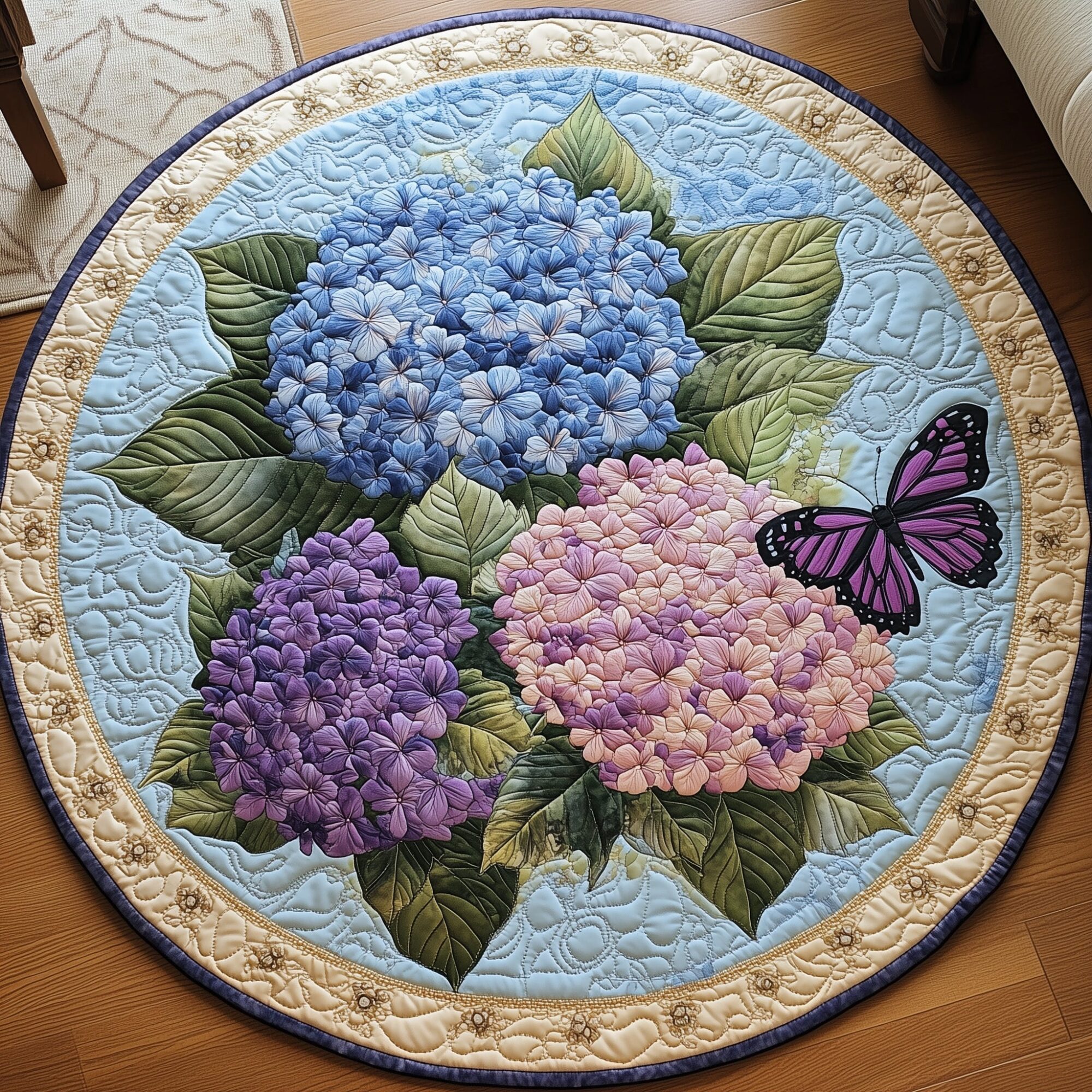 Hydrangea Floral Bliss Quilted Round Mat Vibrant Quilted Round Mat to Brighten Your Room