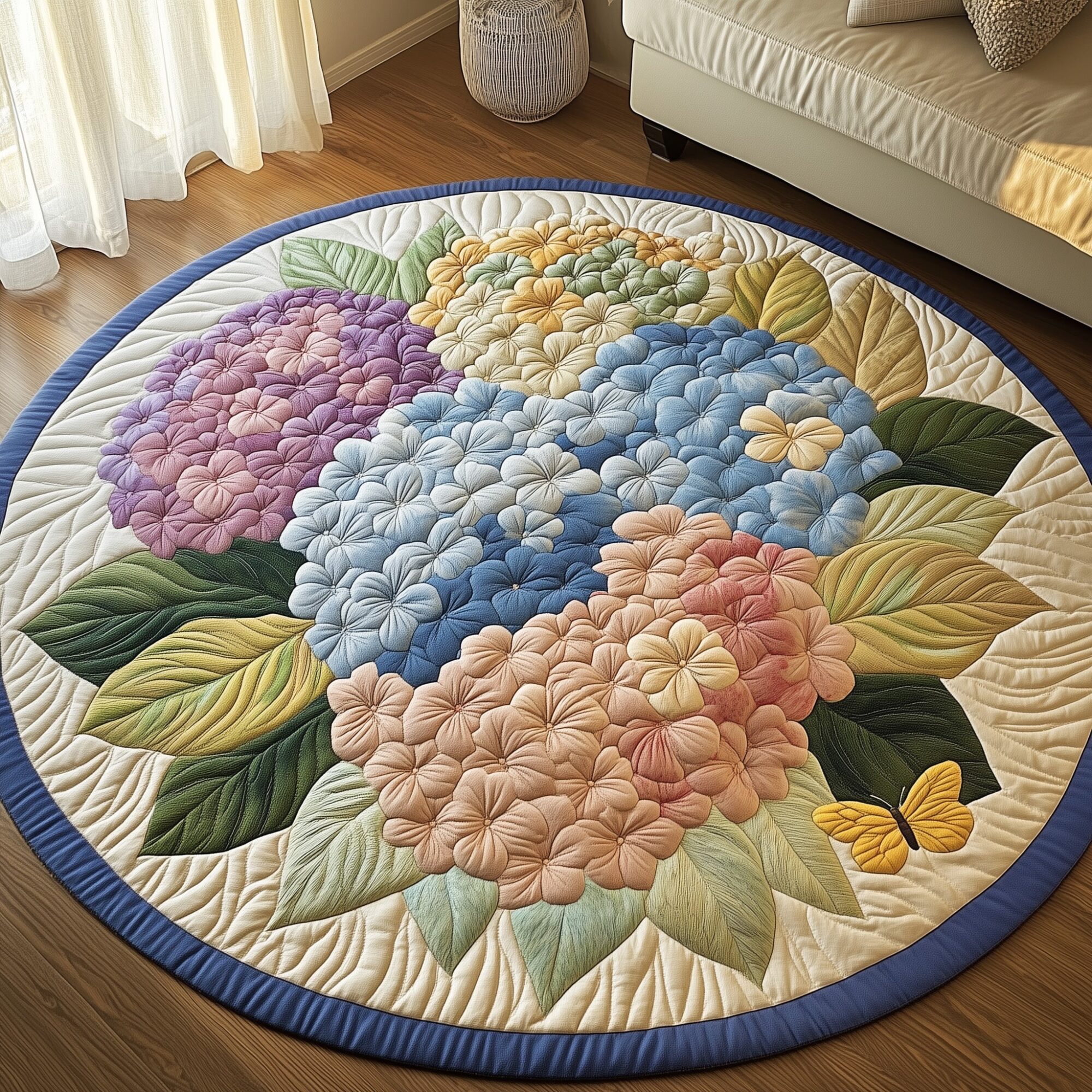 Hydrangea Floral Bliss Quilted Round Mat Vibrant Quilted Round Mat to Brighten Your Room