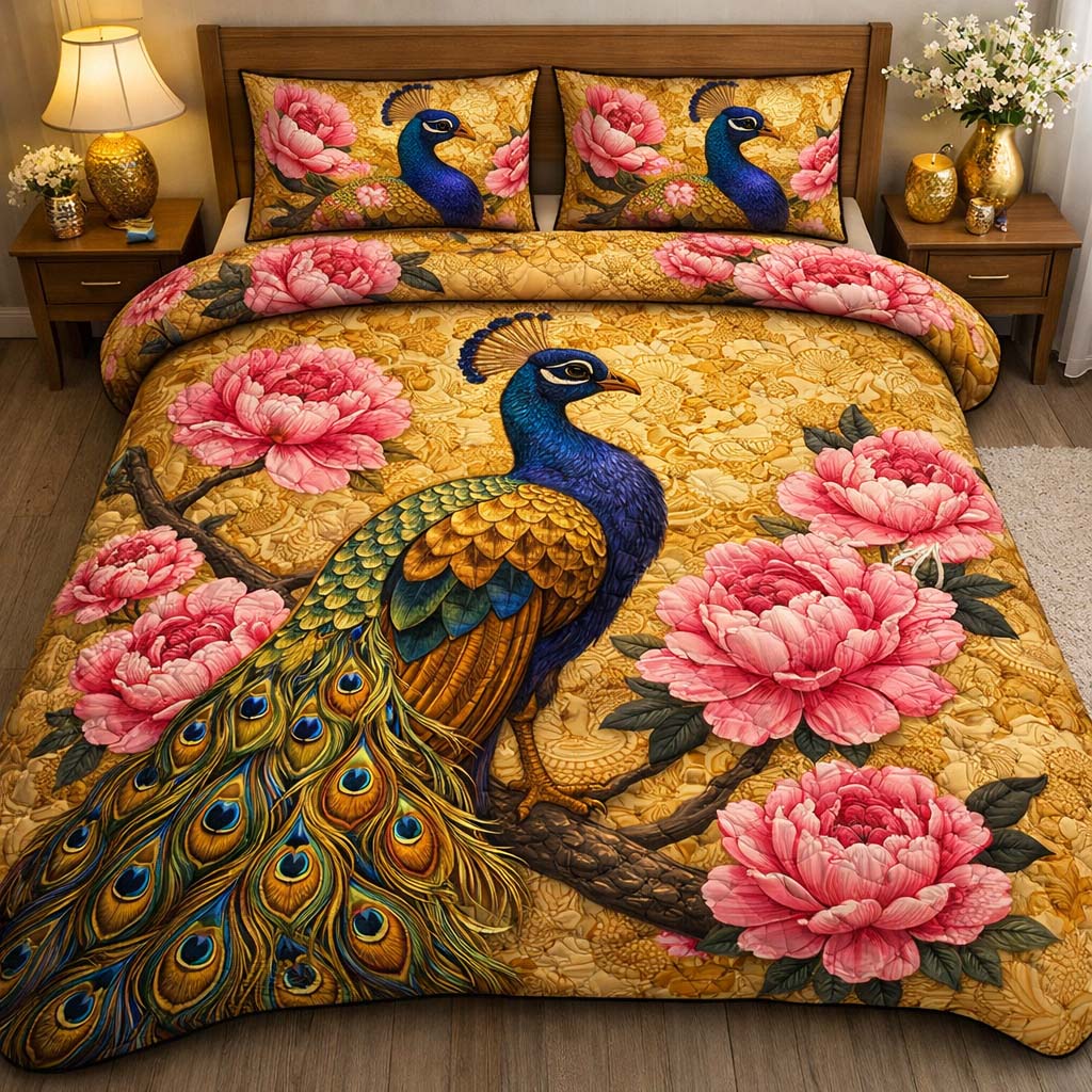 Imperial Garden Peacock Quilted Bedding Set Best Sheet Sets Mardi Gras Hostess Gifts