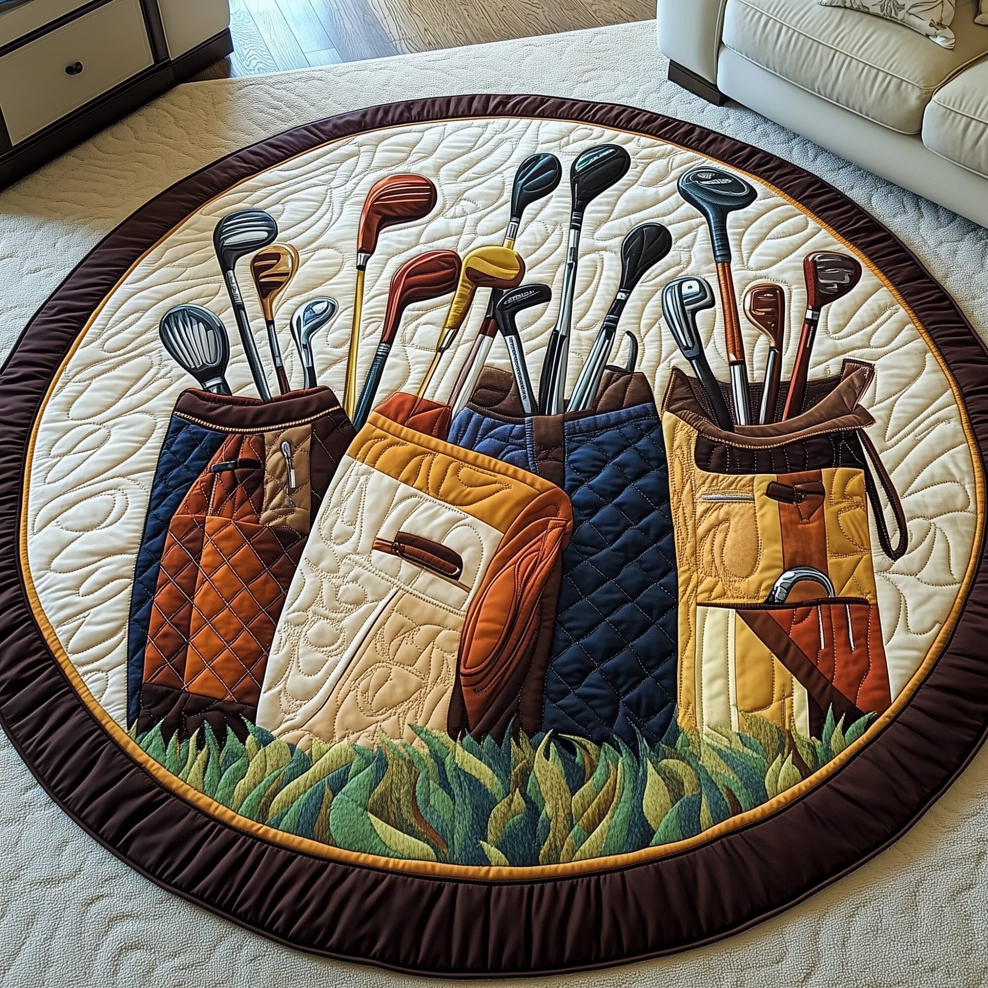 In The Golf Bag Quilted Round Mat Non-Slip Quilted Round Mat for Safety and Style