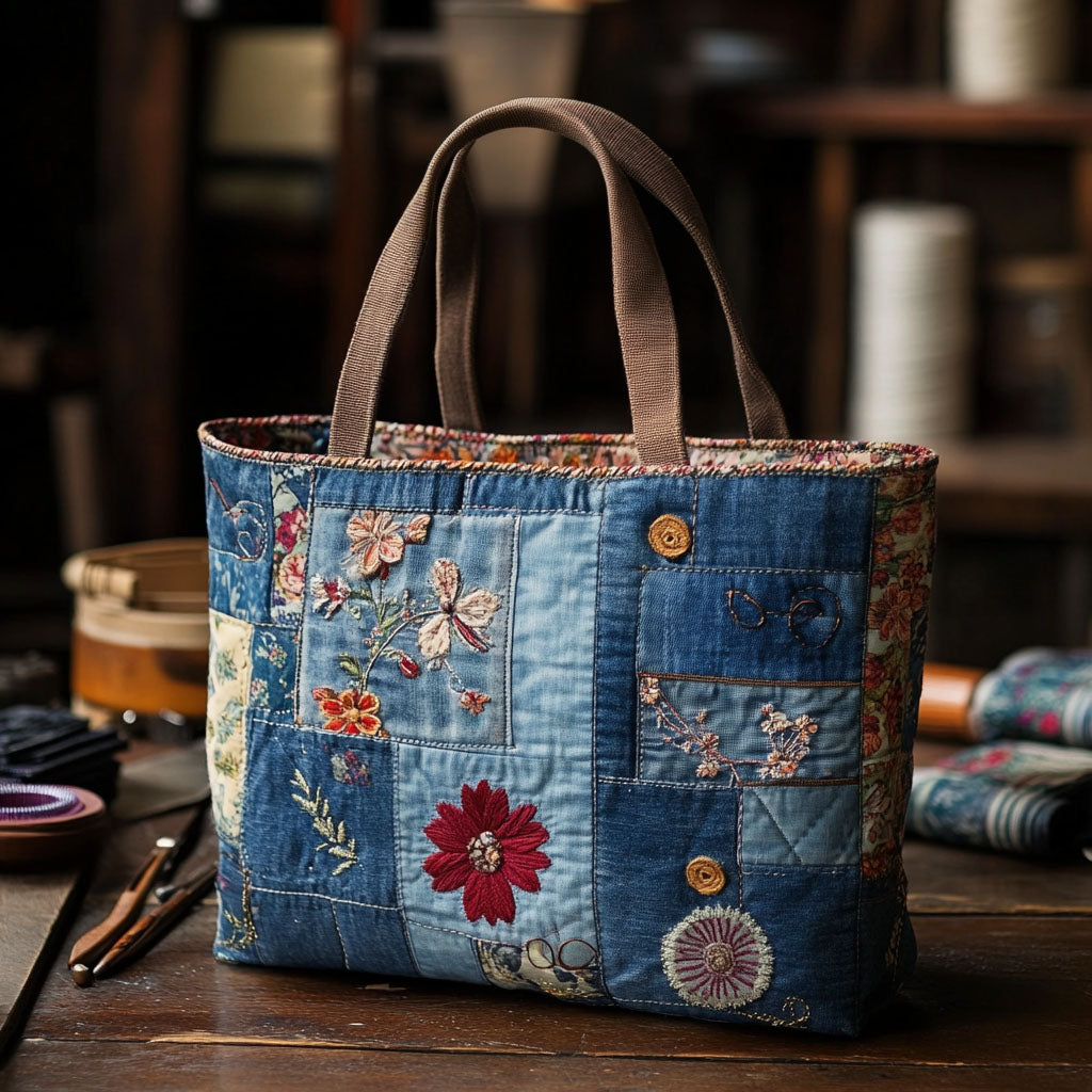 Indigo Flowers Quilted Tote Bag Best Shoulder Handbags Mother Gifts From Son