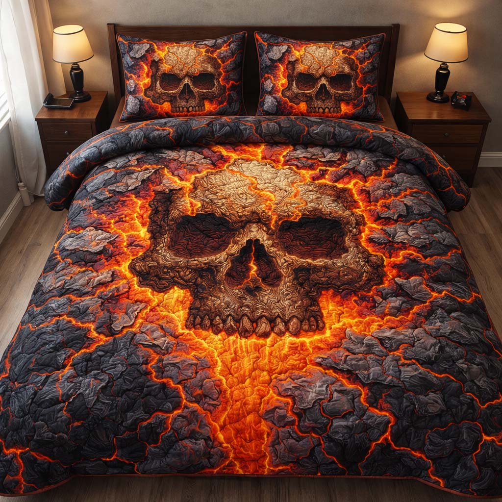 Inferno Lava Skull Quilted Bedding Set Best Sheets Ever Gifts With Skulls On Them