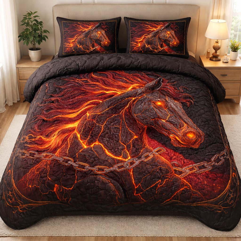 Inferno Spirit Stallion Quilted Bedding Set Nice Bed Sheet Sets Horse Gifts For Adults