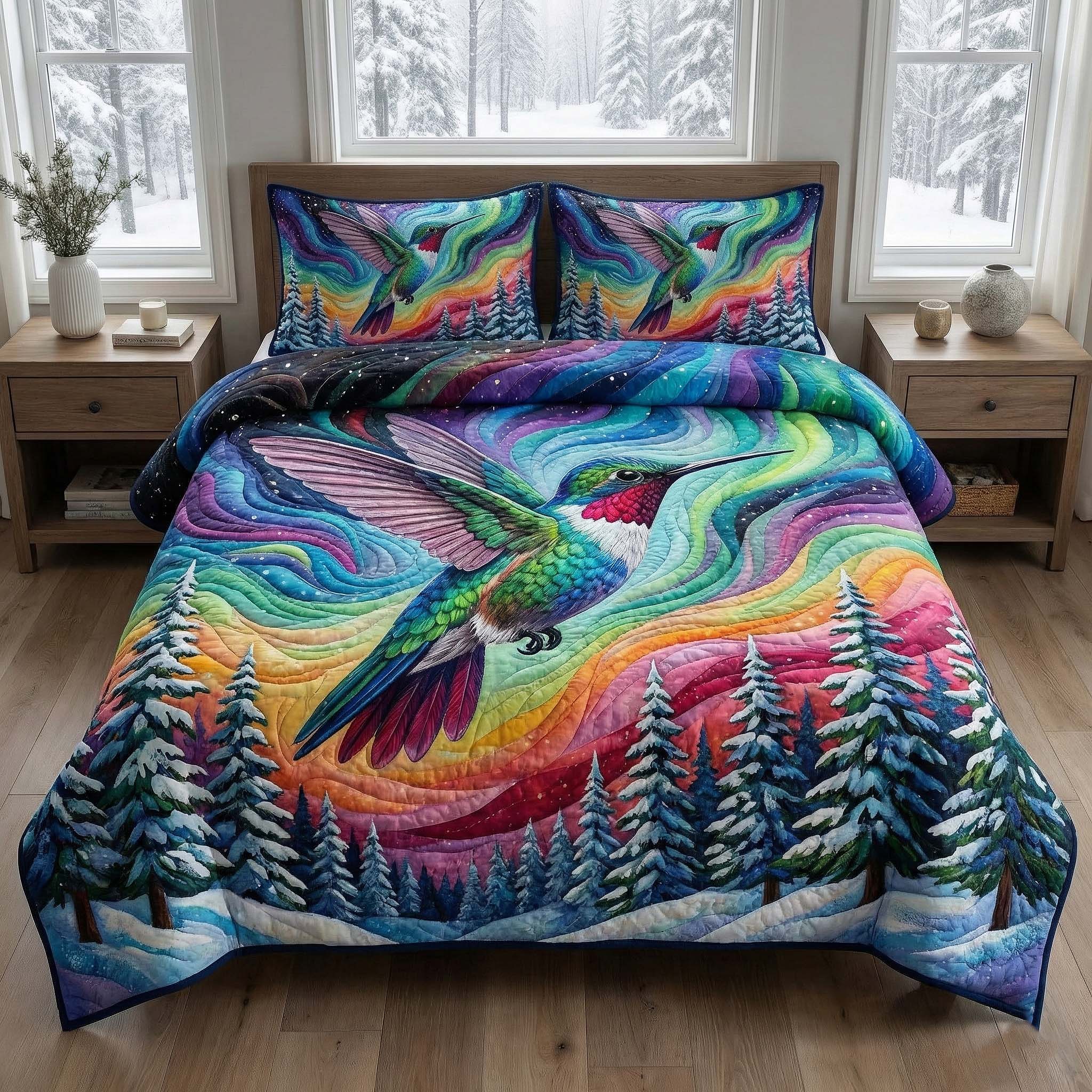 Iridescent Drift Quilted Bedding Set Unusual Bed Sheets Hummingbird Themed Birthday Gifts