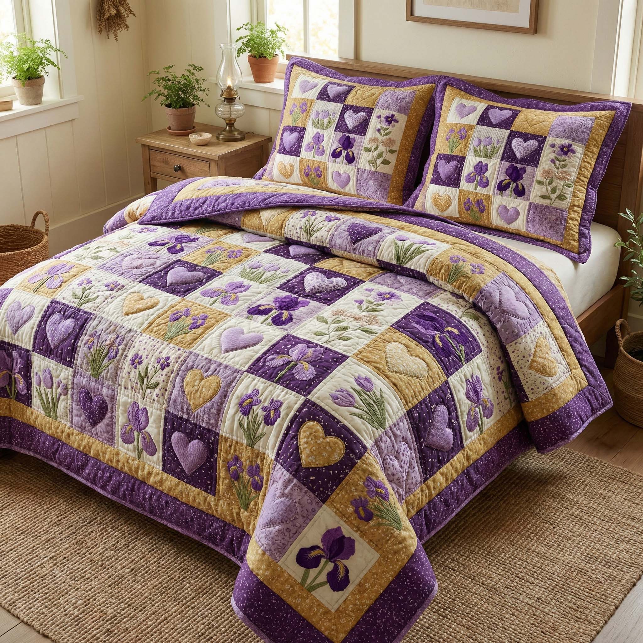 Iris Hearts Quilted Bedding Set Best King Bedding Sets Unique Mother's Day Gifts