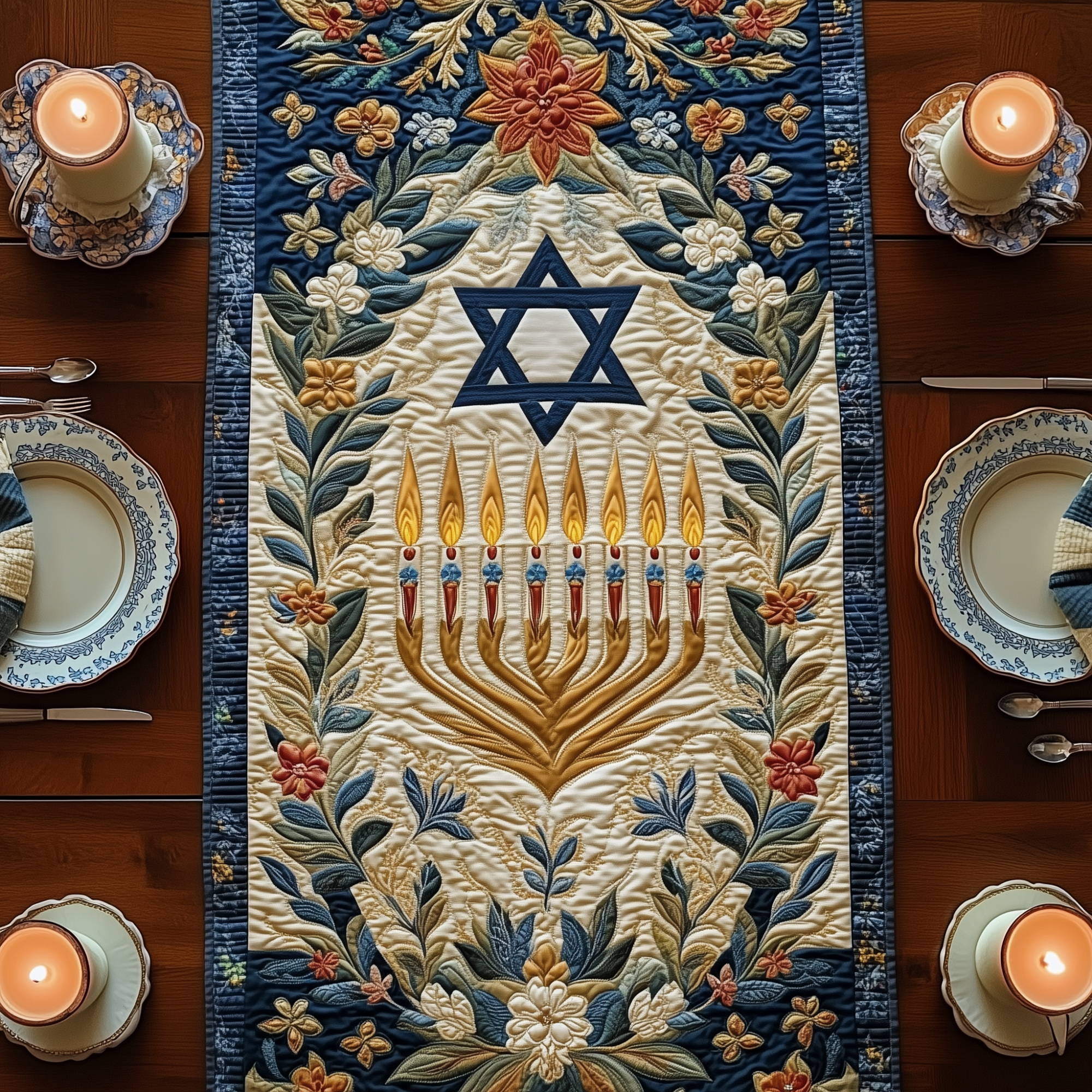 Jewish Hanukkah Quilted Table Runner Festive Table Runners Good Hanukkah Gifts