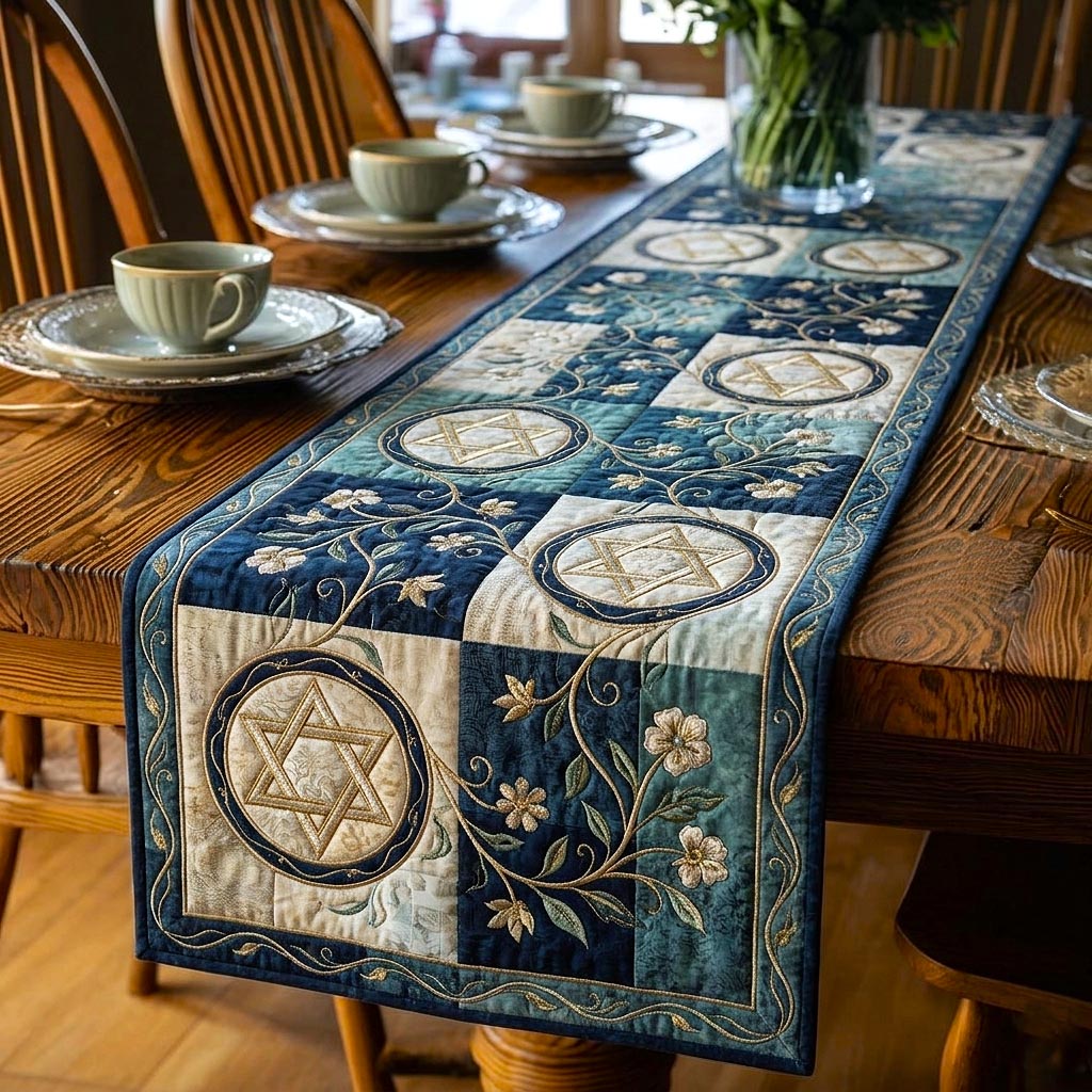 Jewish Heritage Quilted Table Runner Passover Table Decor Pesach Gifts