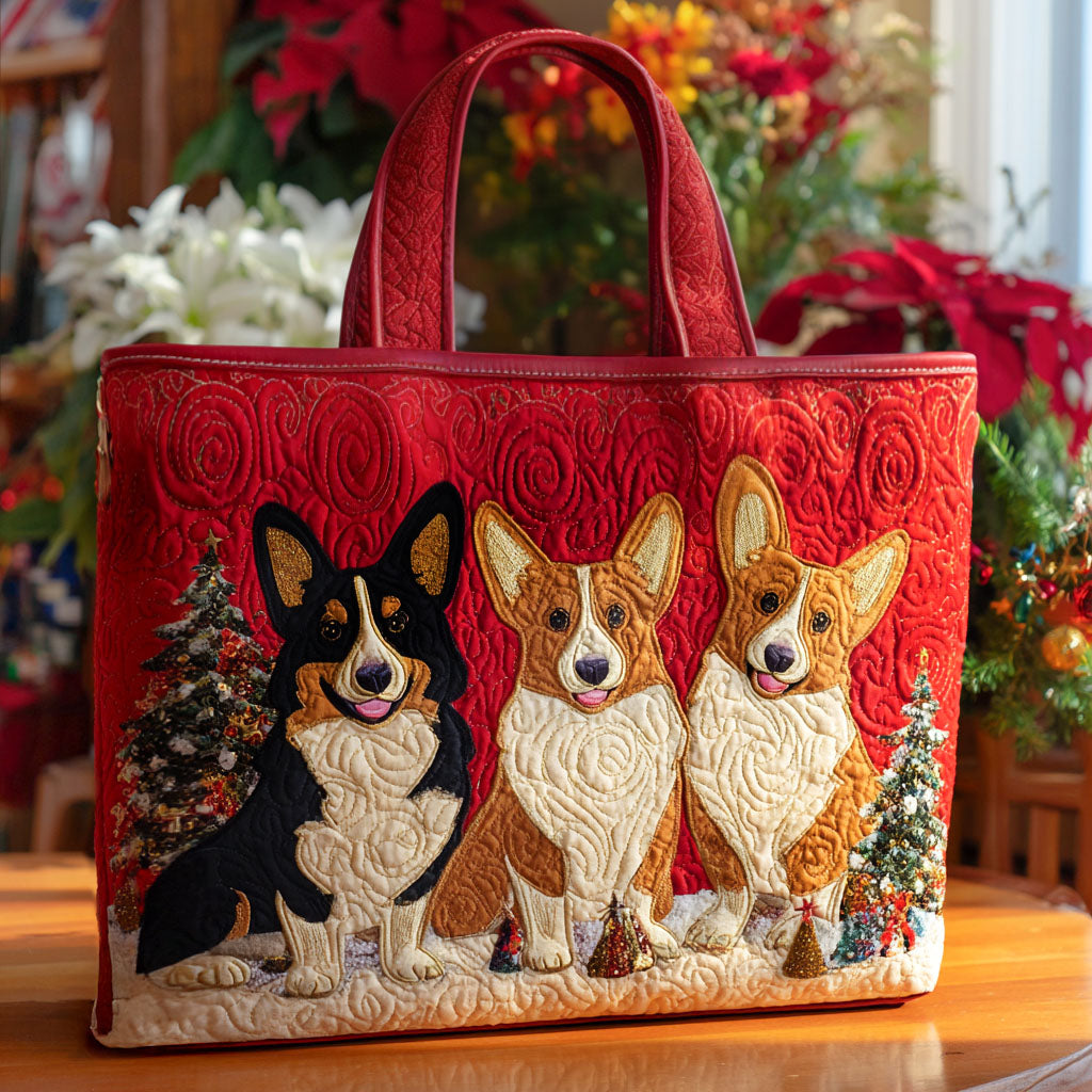 Jingle Paws Quilted Tote Bag Best Everyday Tote Corgi Christmas Gifts
