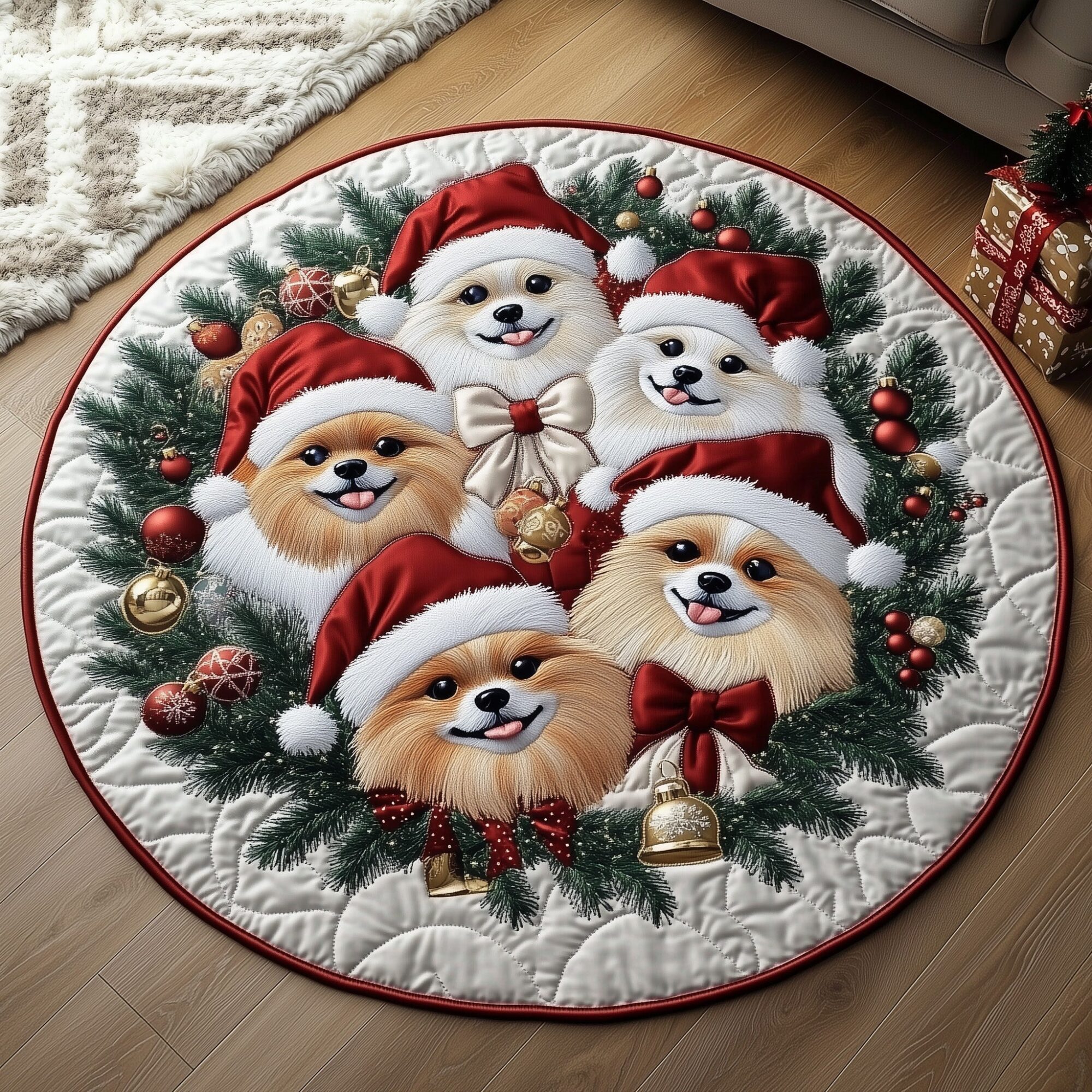 Jolly Pomeranian Quilted Round Mat Durable Quilted Round Mat for Everyday Use
