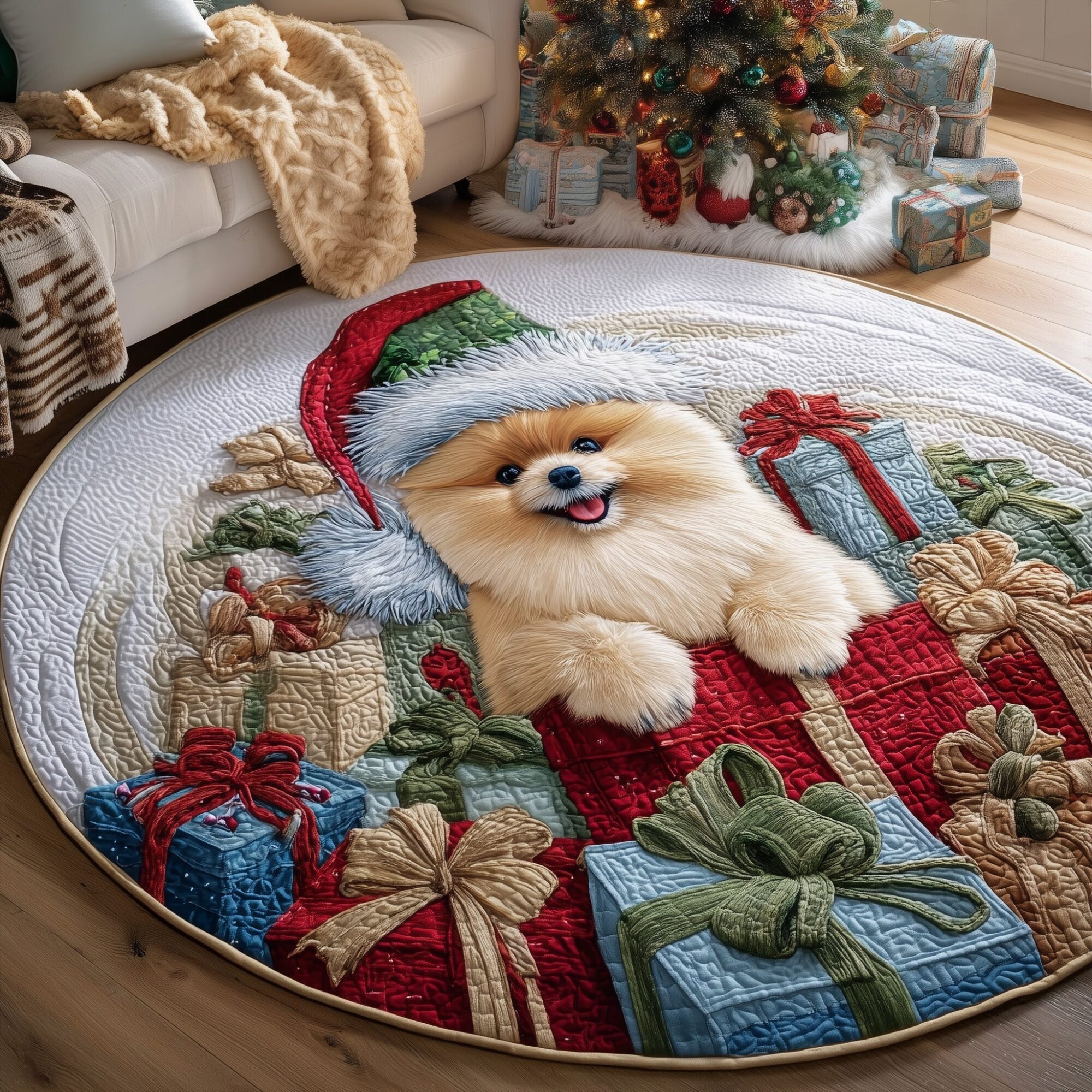 Jolly Pomeranian Quilted Round Mat Perfect Quilted Round Mat for Any Floor Surface