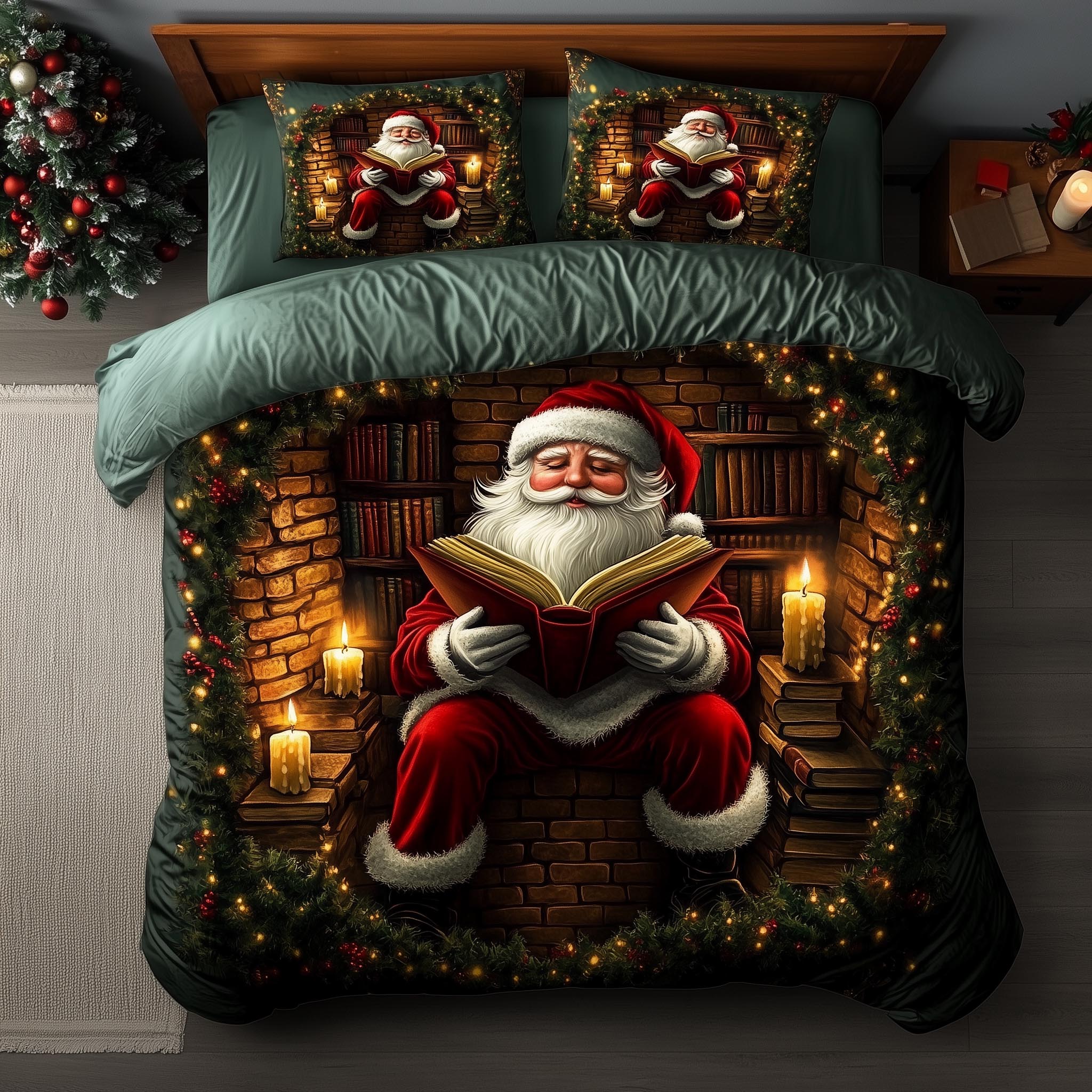 Jolly Santa Quilted Bedding Set Xmas Bedroom Decor Christmas Gifts For Girlfriend