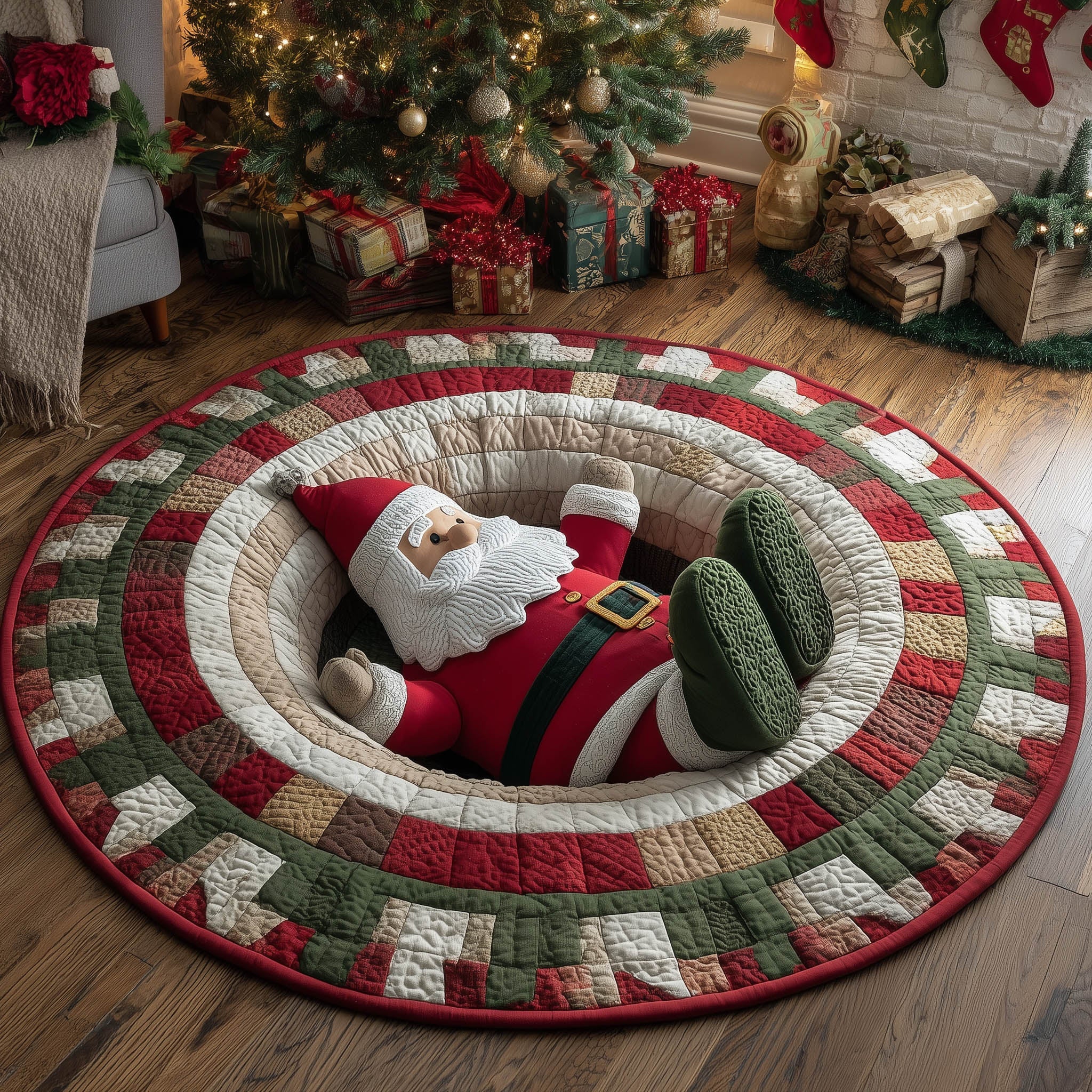 Jolly Santa Quilted Round Mat Eco-Friendly Quilted Round Mat for Sustainable Living