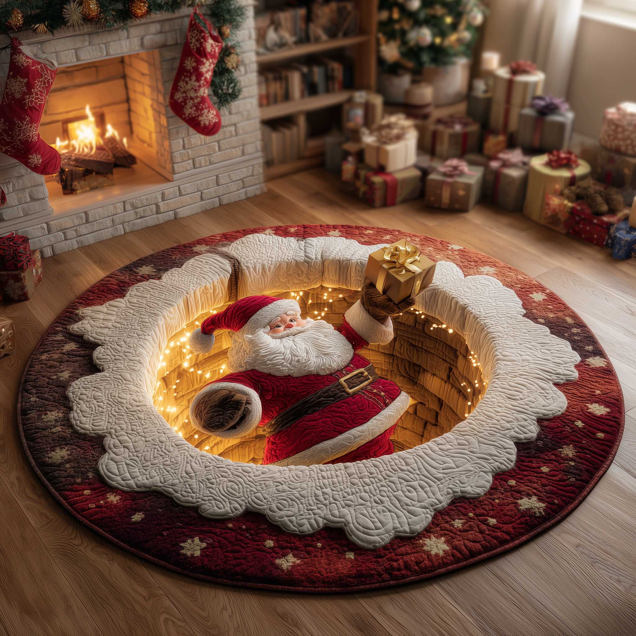 Jolly Santa Quilted Round Mat Soft and Stylish Quilted Round Mat for Home Decor