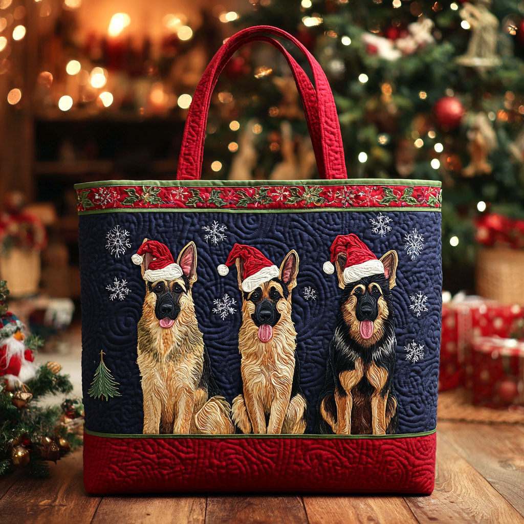 Jolly Shepherd Quilted Tote Bag Tote Bags For Christmas Best Gifts For Dog Lovers