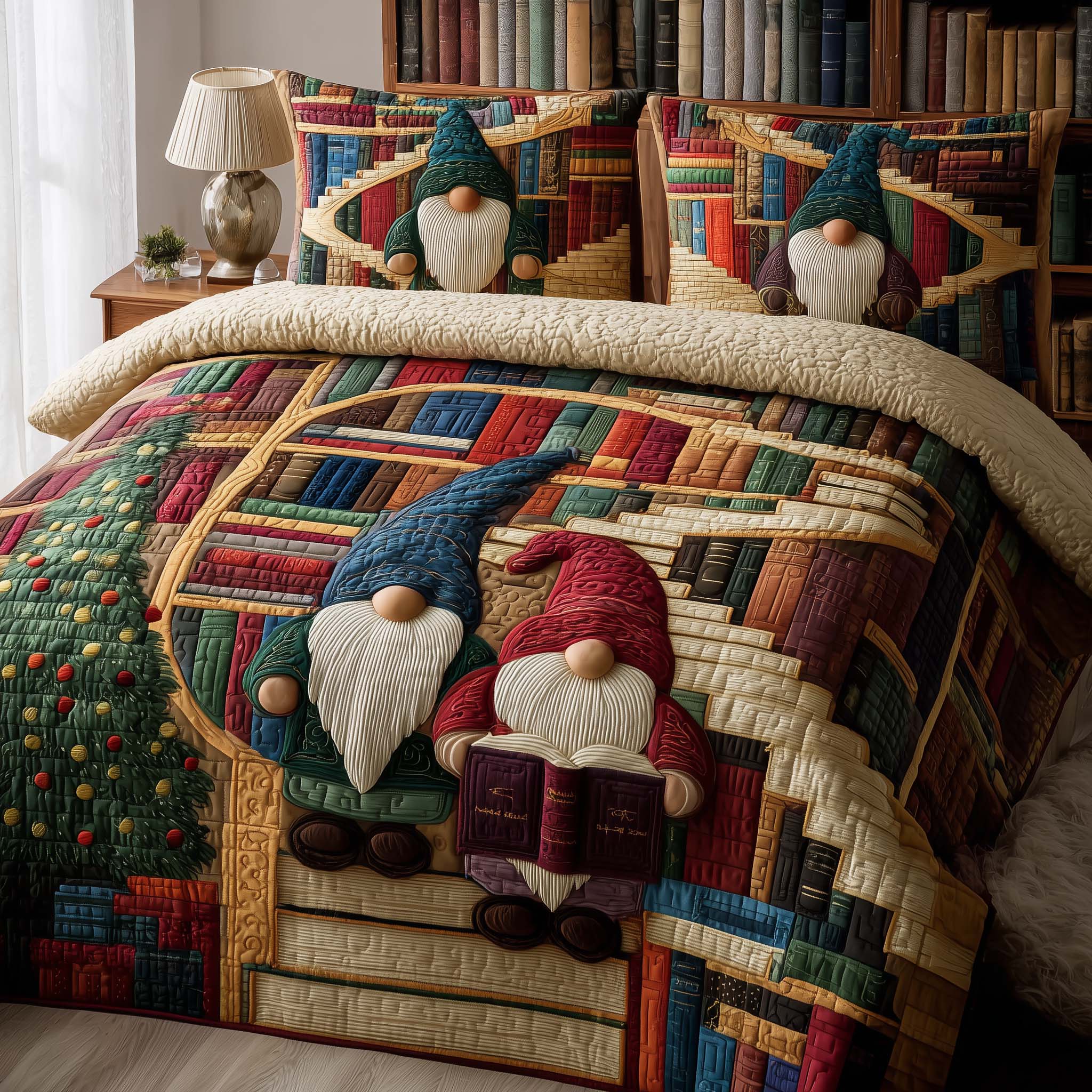 Joyful Christmas Gnomes Quilted Bedding Set Christmas Room Decor Ideas Cute Gnome Gifts